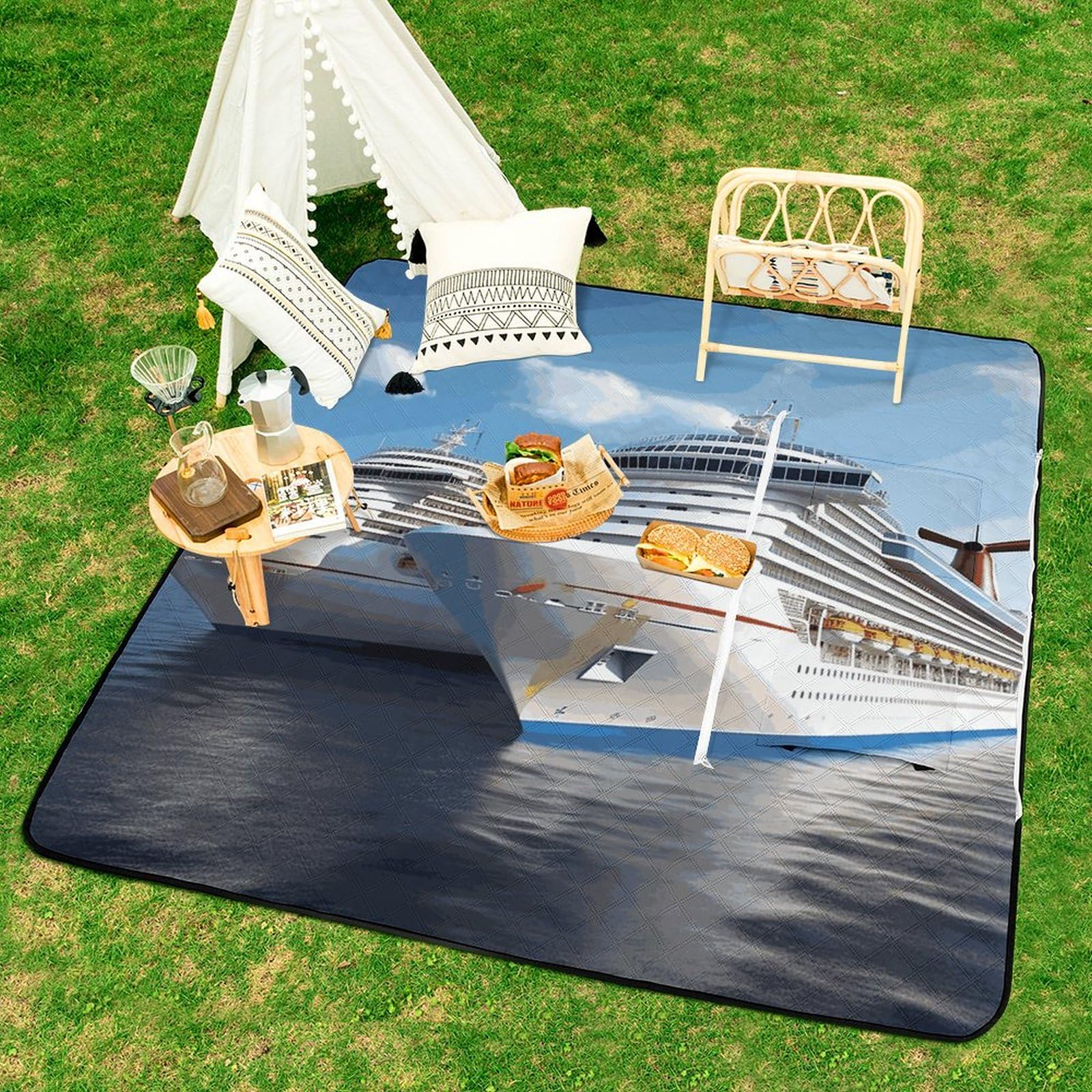 Manta de picnic y playa, manta familiar portátil grande para picnic, crucero, impresa, plegable, duradera, manta de picnic para playa, camping, césped, parque, accesorios