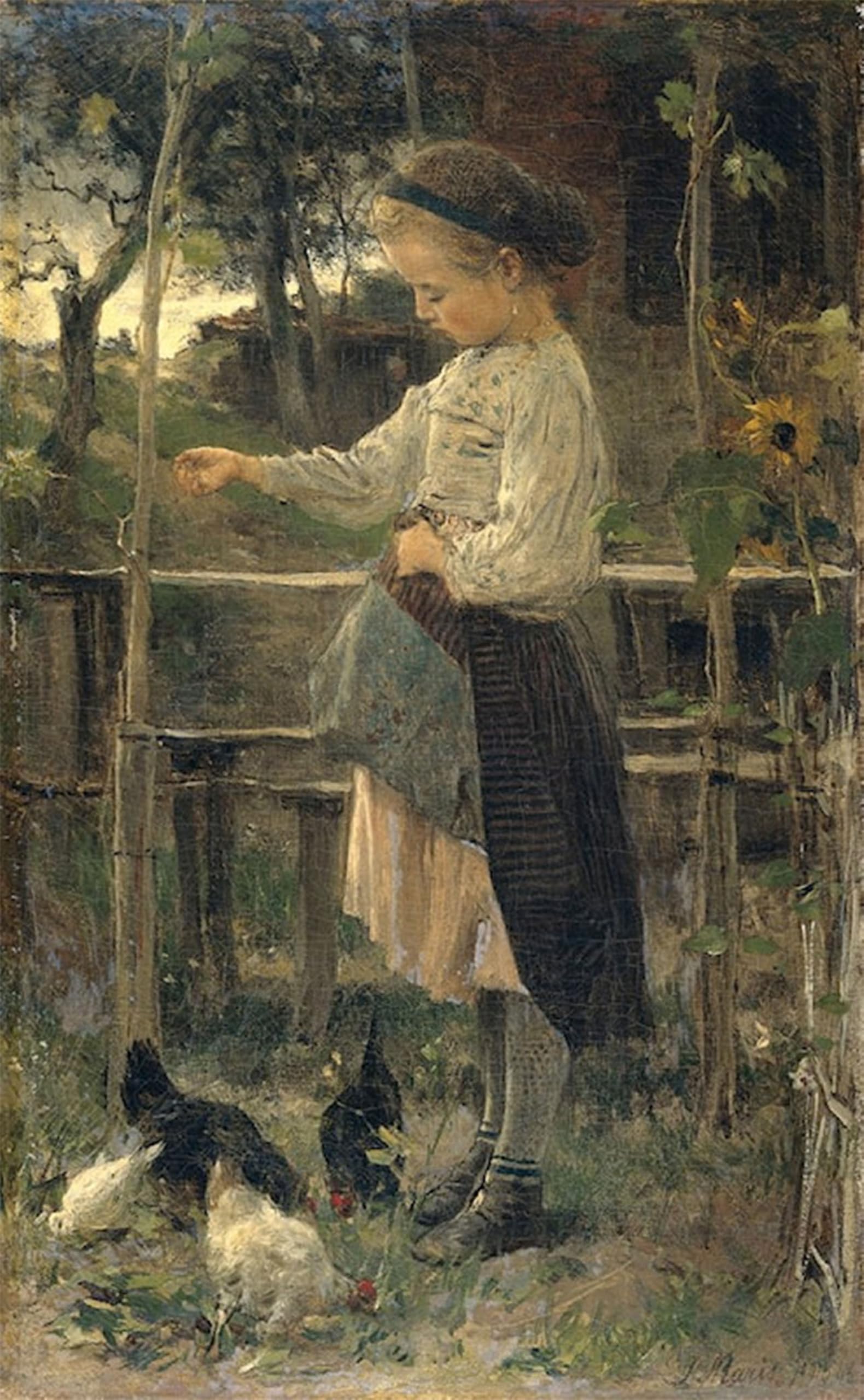 SERENDIPITP Vintage Picture Print on Canvas Wall Art Poster Feeding Chicks by Jacob Henricus Maris Artwork Print Poster for Wall Decor 60x90cm
