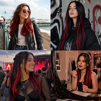 10PCS Cherry Red Clip In Hair Extensions for Women and Girls - 22 Inch Heat Friendly Hair Strands with Secure Clips for Concerts, Parties, Date Nights, Selfies & Glam Everyday Styling Looks