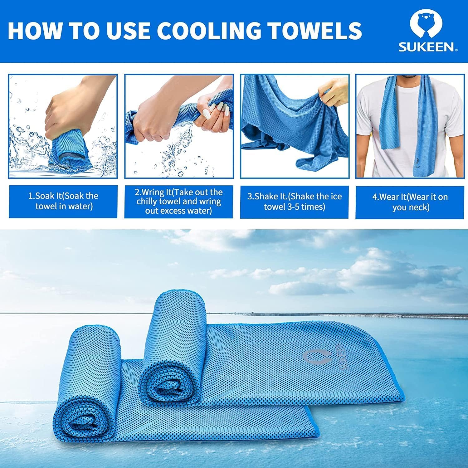 Sukeen Lot de 12 Serviettes rafraîchissantes, Serviettes rafraîchissantes, Serviettes rafraîchissantes pour Le Cou, Serviette de Sport pour Homme et Femme