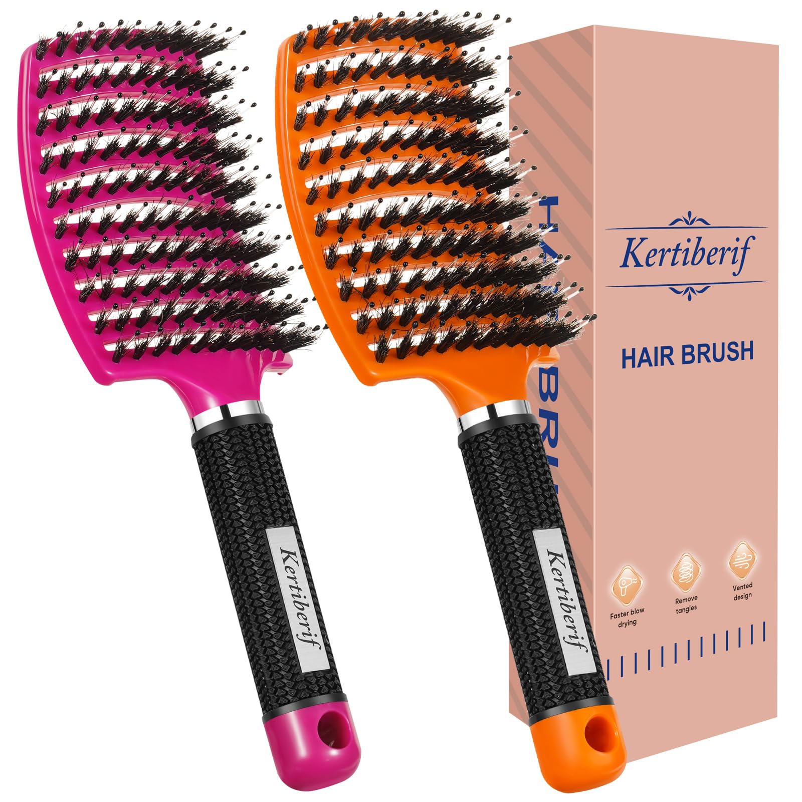 Cepillo de pelo de cerdas de jabalí, 2 unidades, cepillo curvado ventilado para desenredar cabello húmedo y seco, cepillo de pelo de paleta para mujeres, hombres, niños, rizado, liso,