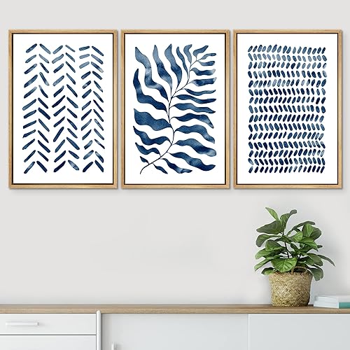 Miniatura 3 de SIGNWIN Lienzo enmarcado para pared, juego de arte geométrico azul floral pastel, collage, formas abstractas, ilustraciones, arte moderno,