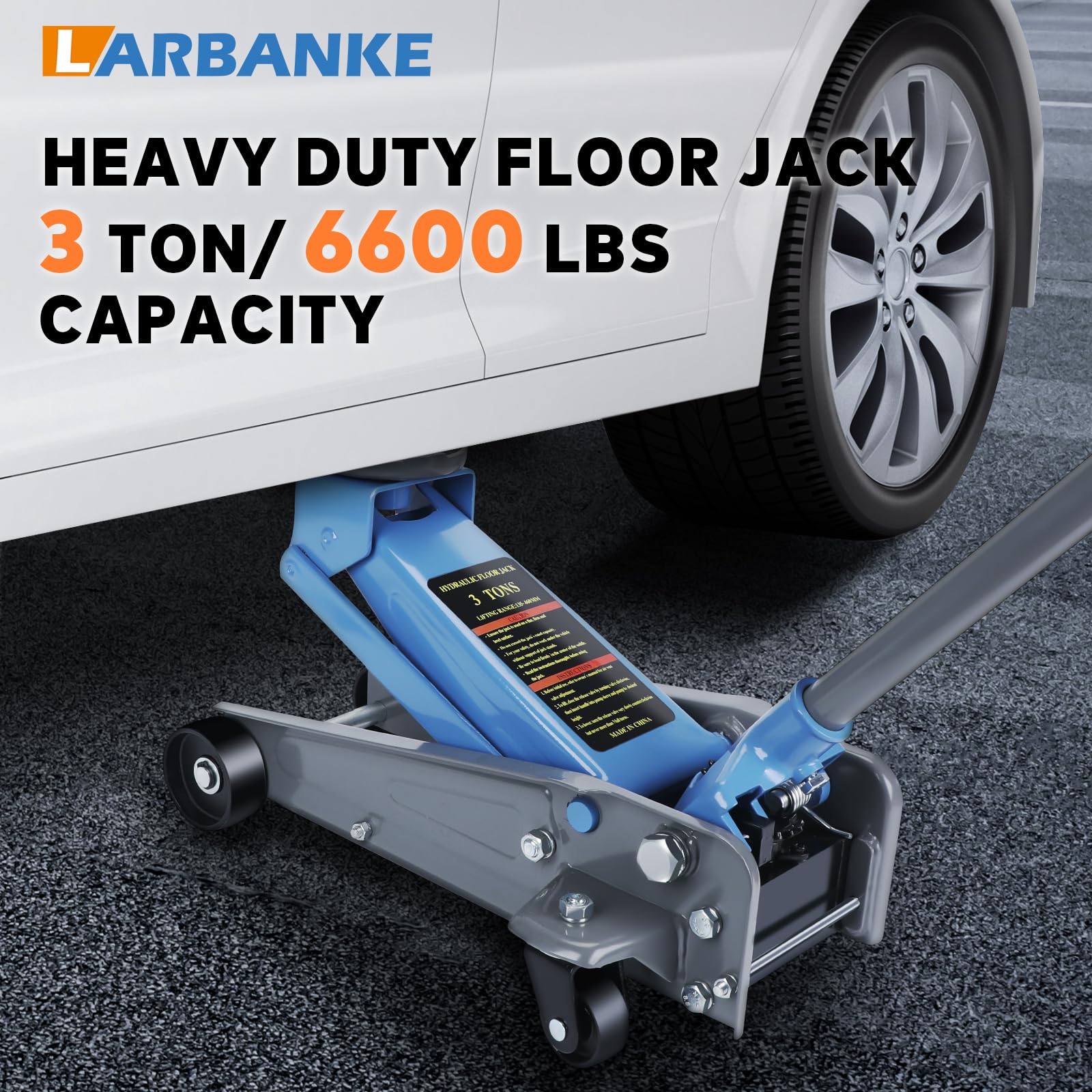 Larbanke Jack da pavimento a basso profilo 3T, realizzato in acciaio al carbonio durevole,Altezza di sollevamento 135-460 MM,Gatto idraulico,Adatto per varie auto