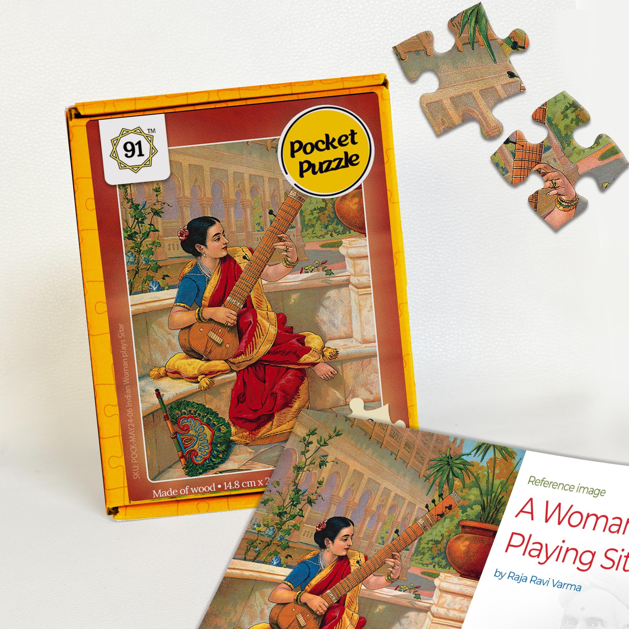 Woman Playing Sitar 140 Pieces Premium Wooden Jigsaw Puzzle for Adults & Teens | Indian Classical Art Brain Teaser | Relaxing Mindfulness Game