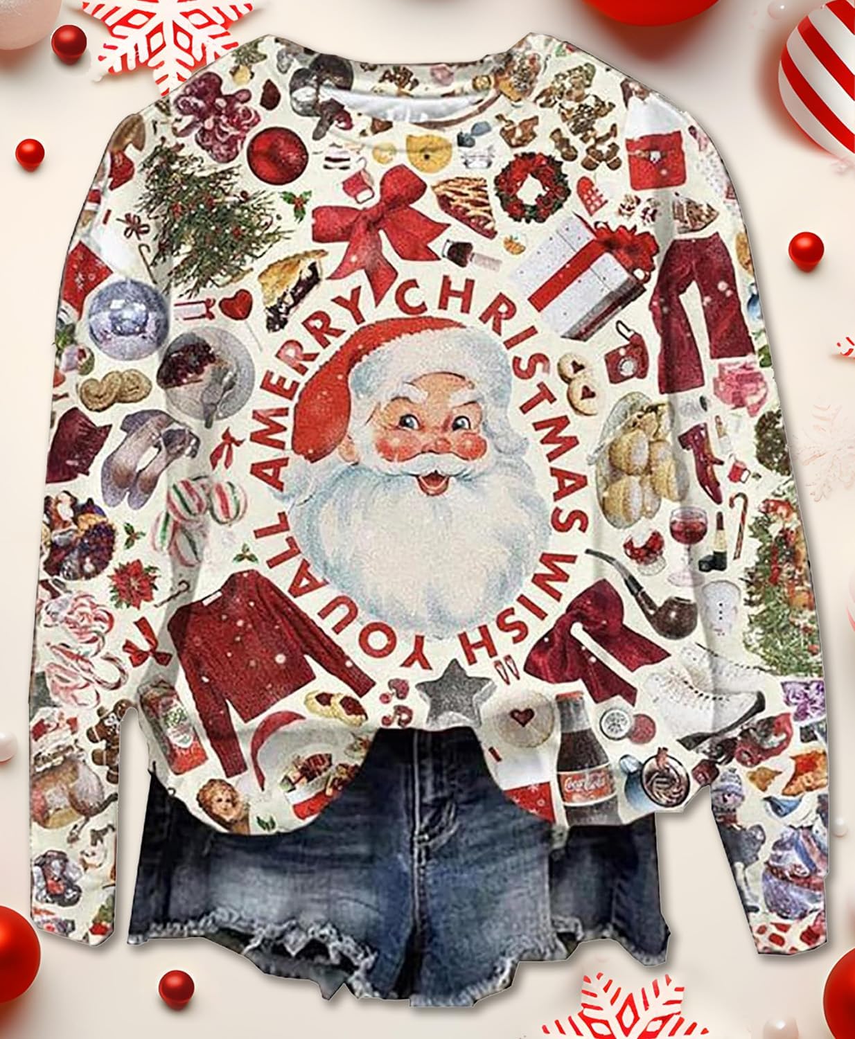 GREFLYING Vintage Christmas Shirts For Women Christmas Lightweight Sweatshirts Tops Xmas Graphic Long Sleeve Shirts Tops