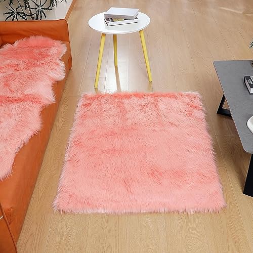 Miniatura 3 de Alfombra de piel sintética de piel de oveja, esponjosa, esponjosa, rosa, de 3 x 4 pies, para dormitorio, mesita de noche, para el suelo, la sala de
