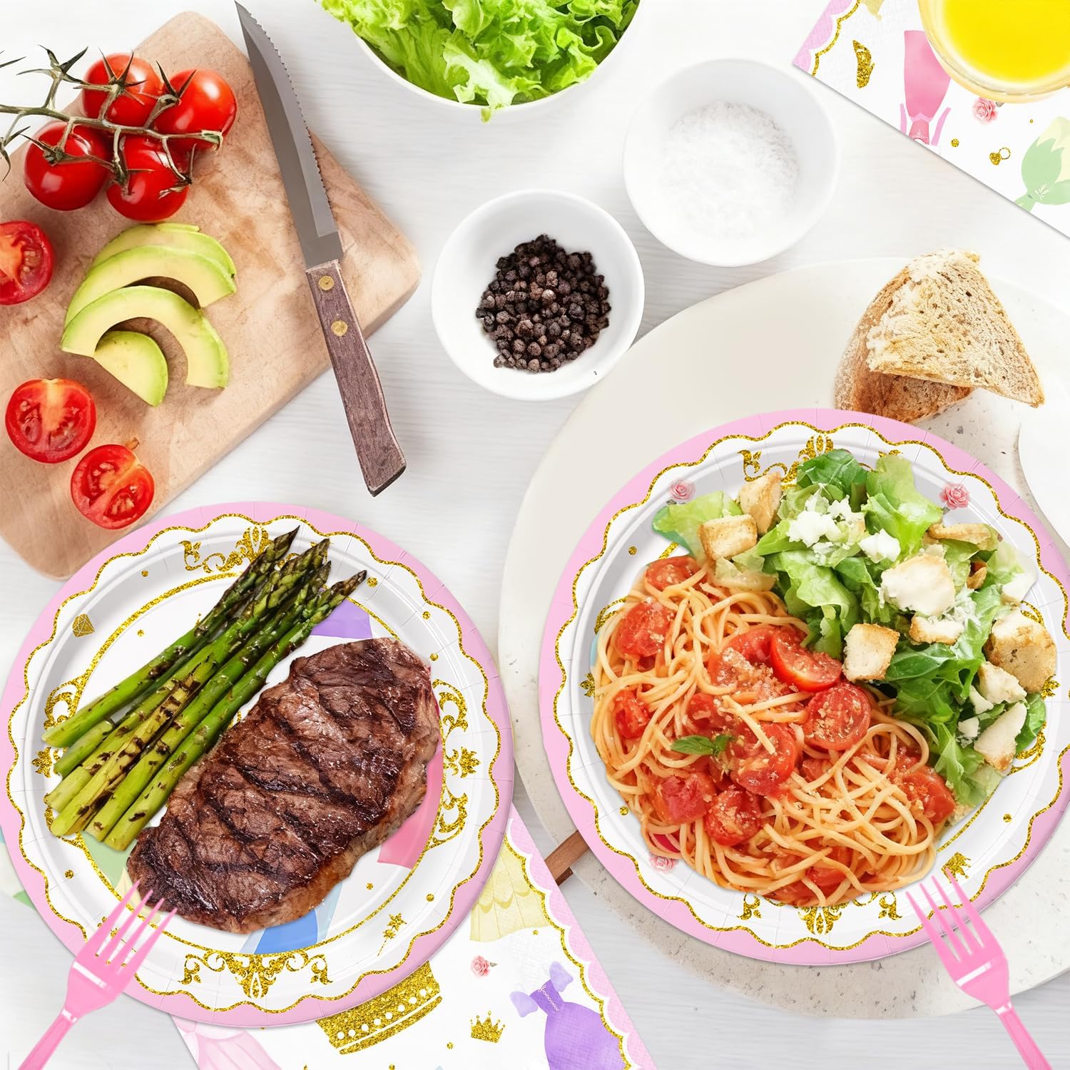 96pcs Princess Birthday Party Decorations Elegant Paper Plates Napkins Forks for Baby Shower Princess Themed Birthday Party Supplies,Suitable for 24 Guests - Image 5