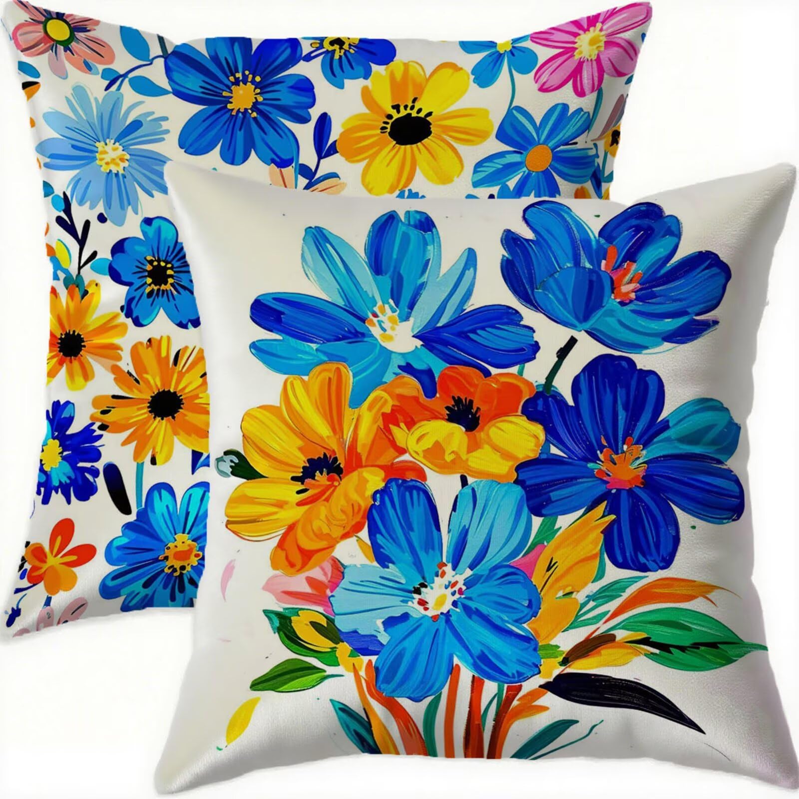 Housse de coussin 70x70 bleu en velours imperméable pour canapé et patio