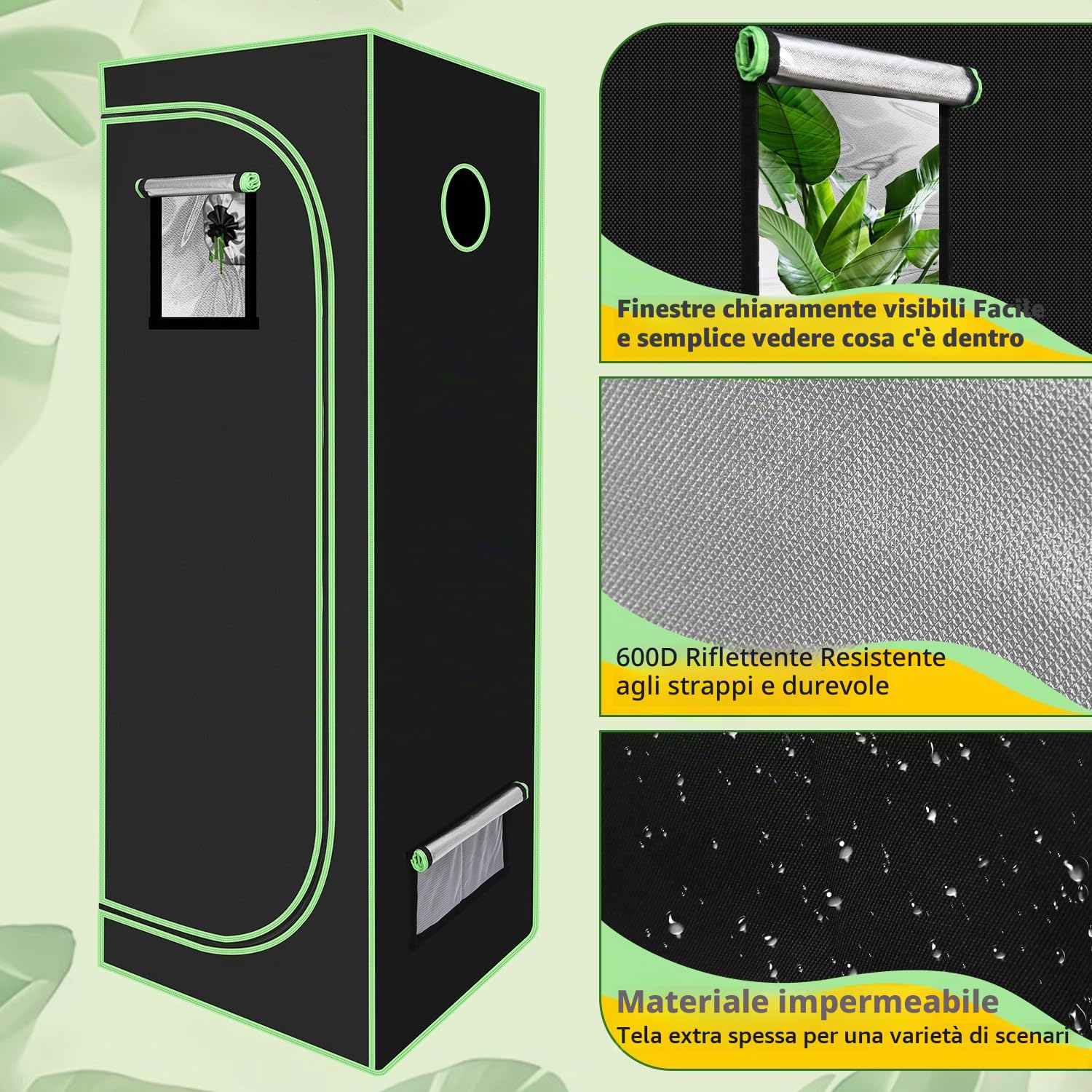 Grow Tent, tenda 600D Oxford Grow Grow, per interni ed esterni, 120 x 60 x 180 cm, per sistema di coltivazione idroponica in ambienti interni