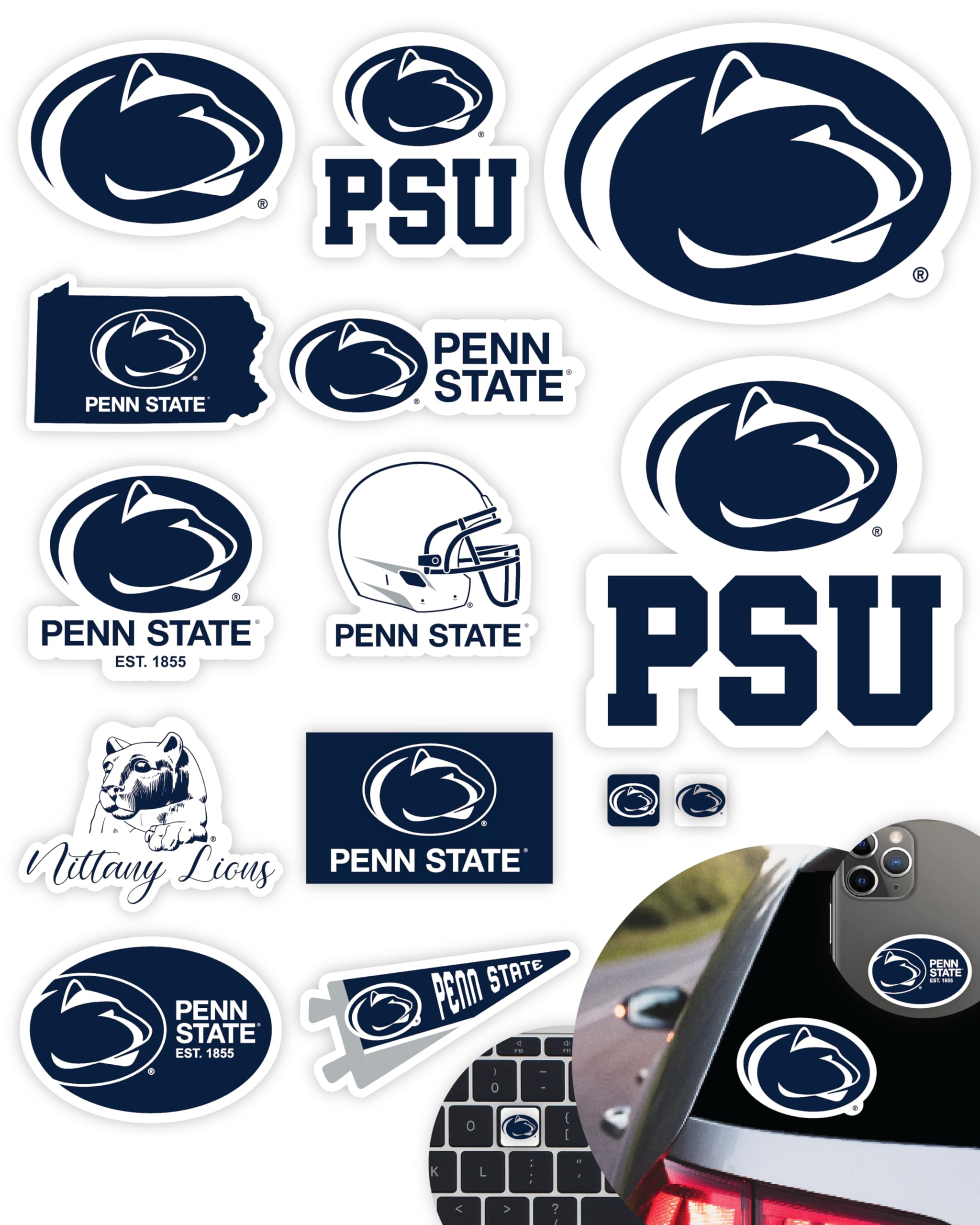 PSU Stickers for Gift, Car, Water Bottle, Laptop, and Phone for Football Fans and University Graduates (PennState Nittany Lions)