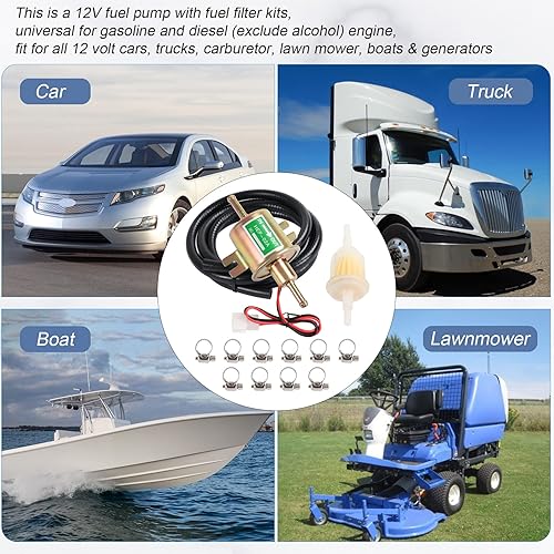 Miniatura 9 de Bomba de combustible eléctrica de alta resistencia de 12 V Universal W8sunjs Gasolina sólida de metal 12 voltios