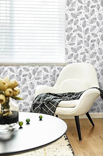 Miniatura 6 de Ismoon Papel tapiz de hojas para despegar y pegar, papel de contacto moderno, papel tapiz grisblanco, papel tapiz extraíble, papel tapiz de rayas de