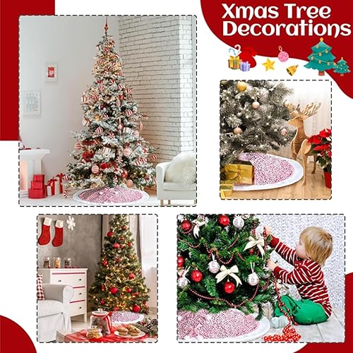 Miniatura 7 de Falda para árbol de Navidad, cubierta de árbol de 36 pulgadas, lentejuelas brillantes rosas con purpurina, falda clásica para árbol de Navidad,