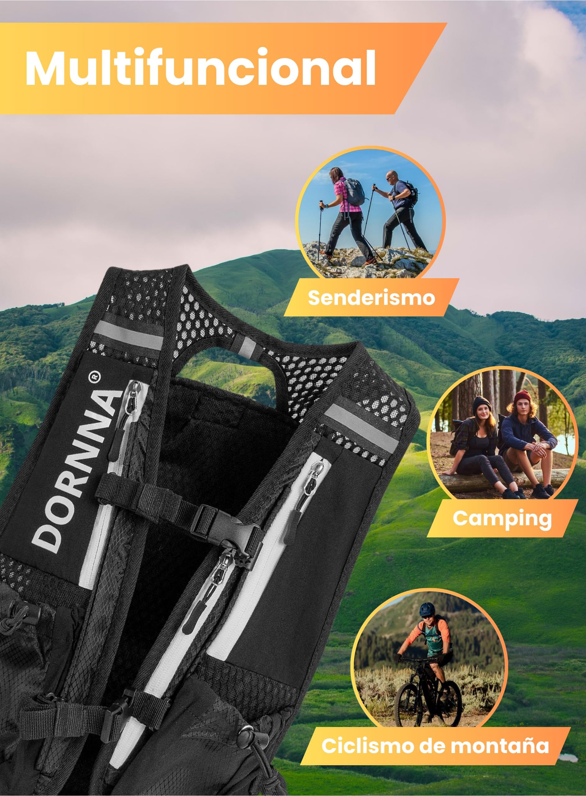 Ultra Terra V2 - Chaleco Hidratación Trail Running + 2 Soft Flask 500ml de Regalo, Mochila de Correr Hombre y Mujer, Bolsillo Trasero para Vejigas de hasta 1.5L.