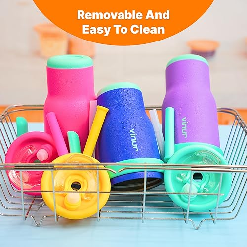 Miniatura 9 de VINUR Vaso aislado con asa de acero inoxidable de 17 onzas, doble pared, al vacío, vaso de viaje para agua con tapa y popote (morado, rosa, morado)