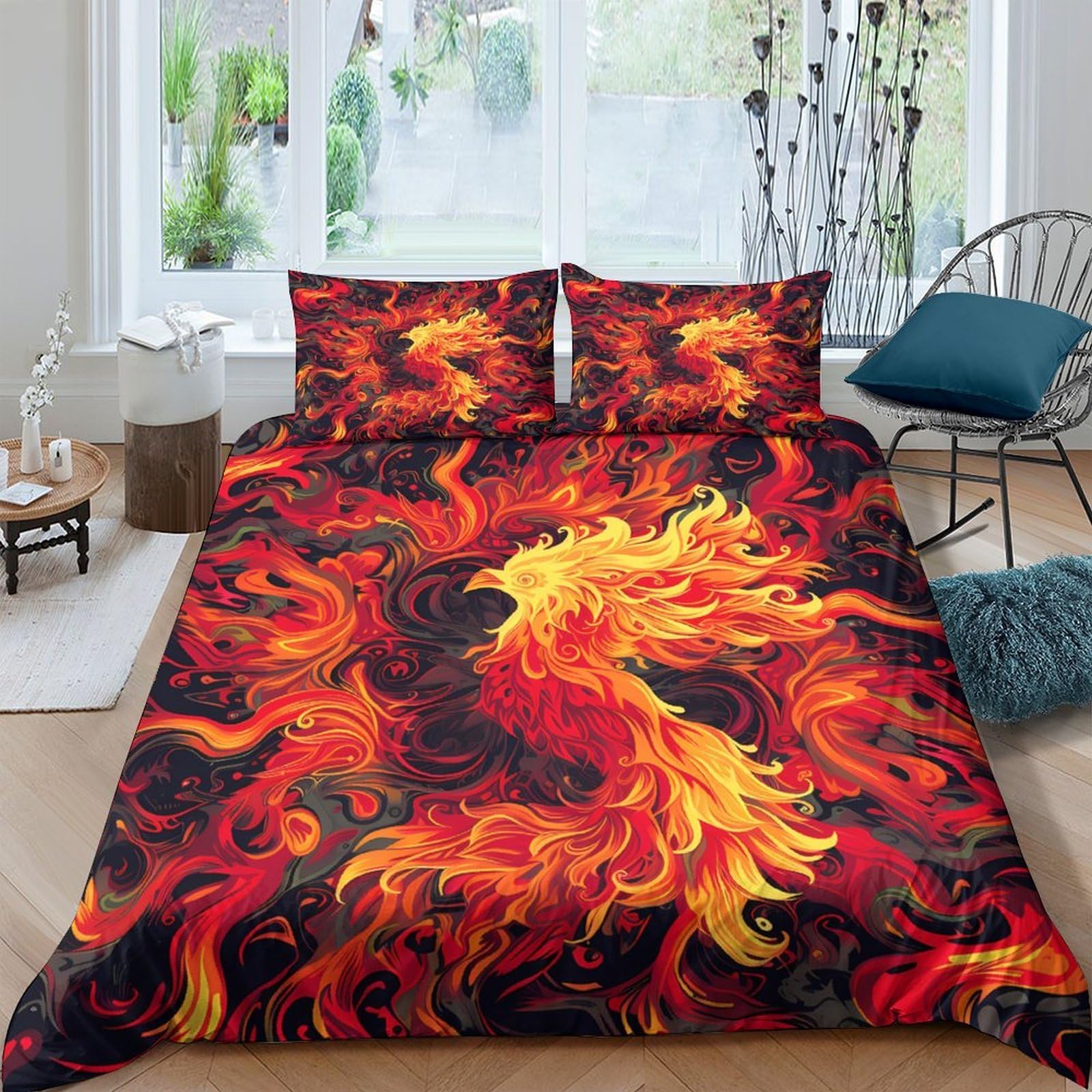 Ctjqhvkz Style-9 3D Printed Fire Phoenix Fitted Sheet Microfiber Soft Breathable Flame Pattern Mattress Cover For Bedroom Dorm Decor Single（135X200cm）
