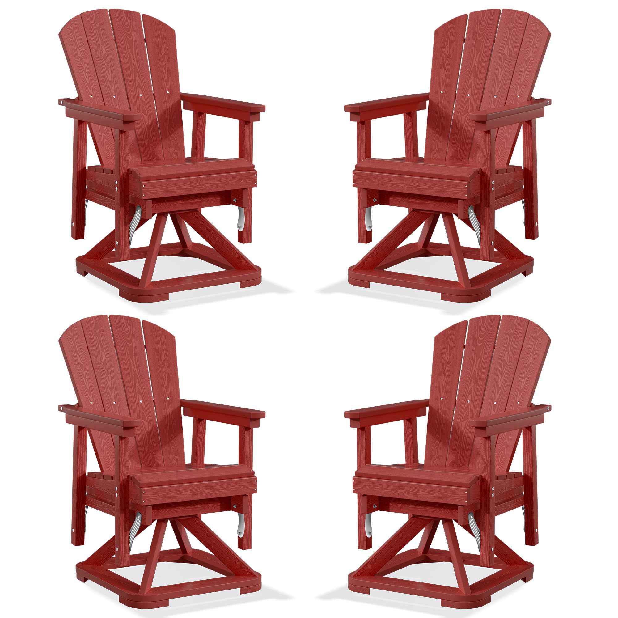PLUUV Adirondack Swivel Glider Chair Set of 4, 360 Degree Rotation, Red