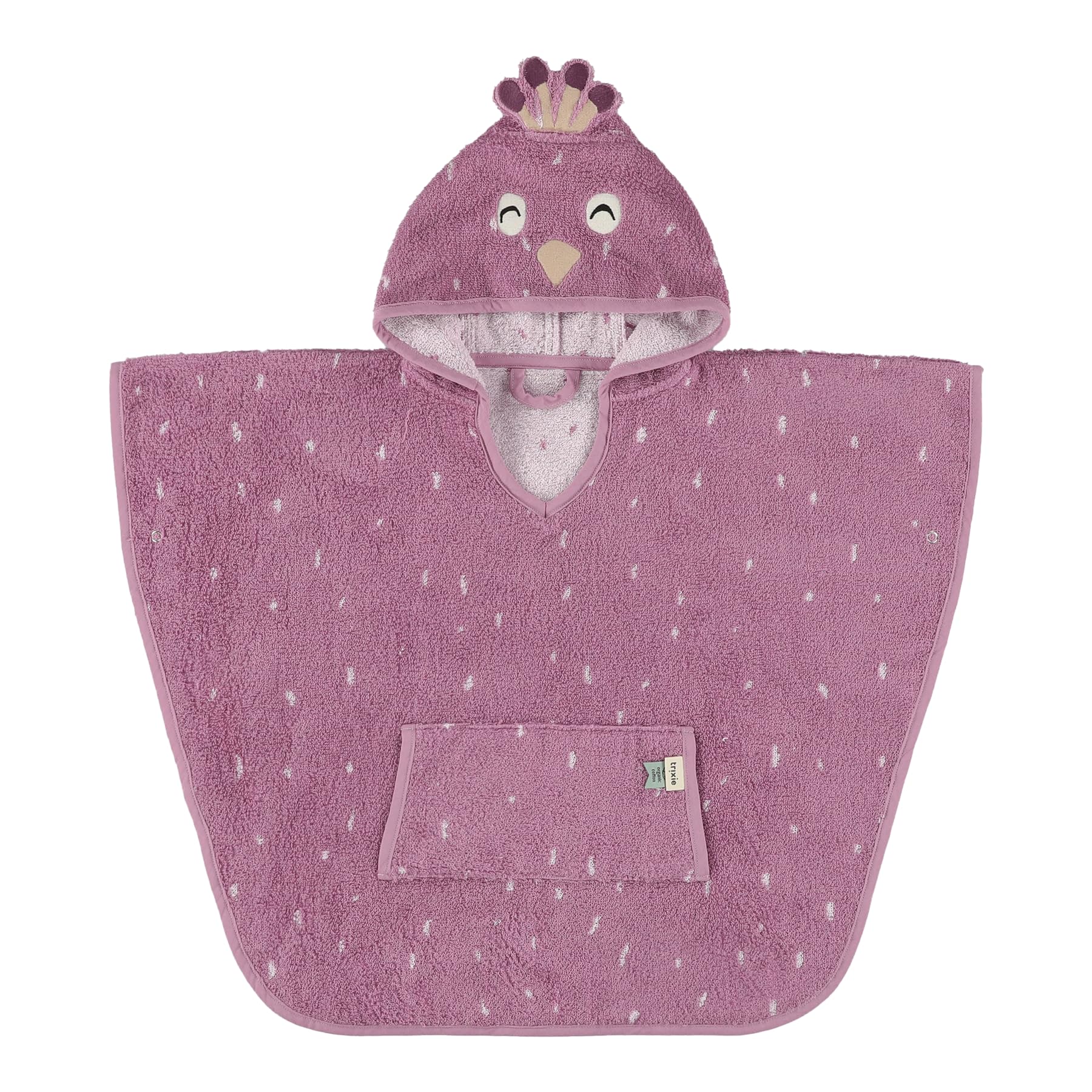 Trixie Baby Badeponcho Kinder mit Kapuze, 100% Bio-Baumwolle, Tier-Motiv, weich & saugfähig, für Kinder ab 2 Jahren (Mrs. Peacock)