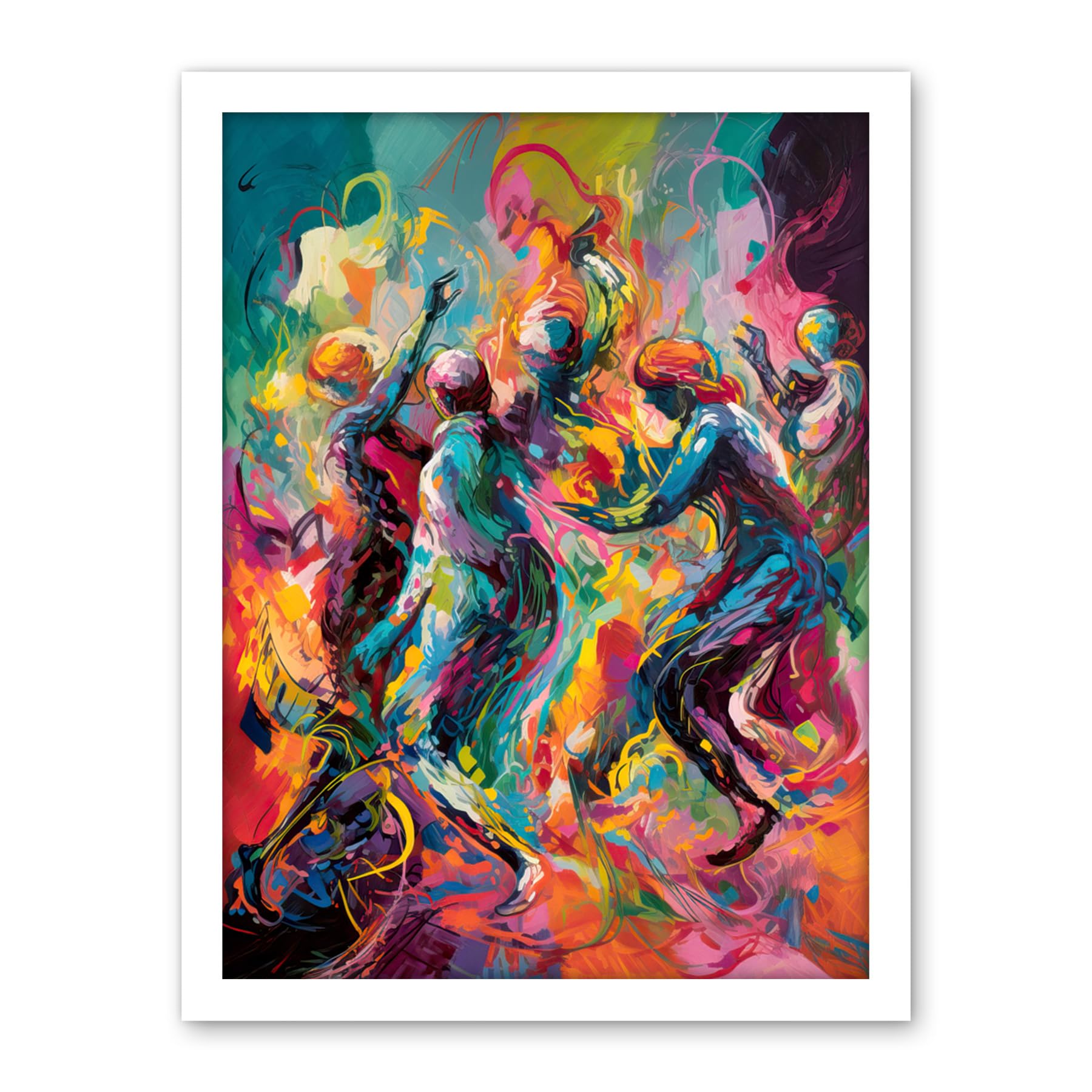 Artery8 Abstract Figures Vibrant Dance Expression Artwork Framed Wall Art Print 18X24 Inch