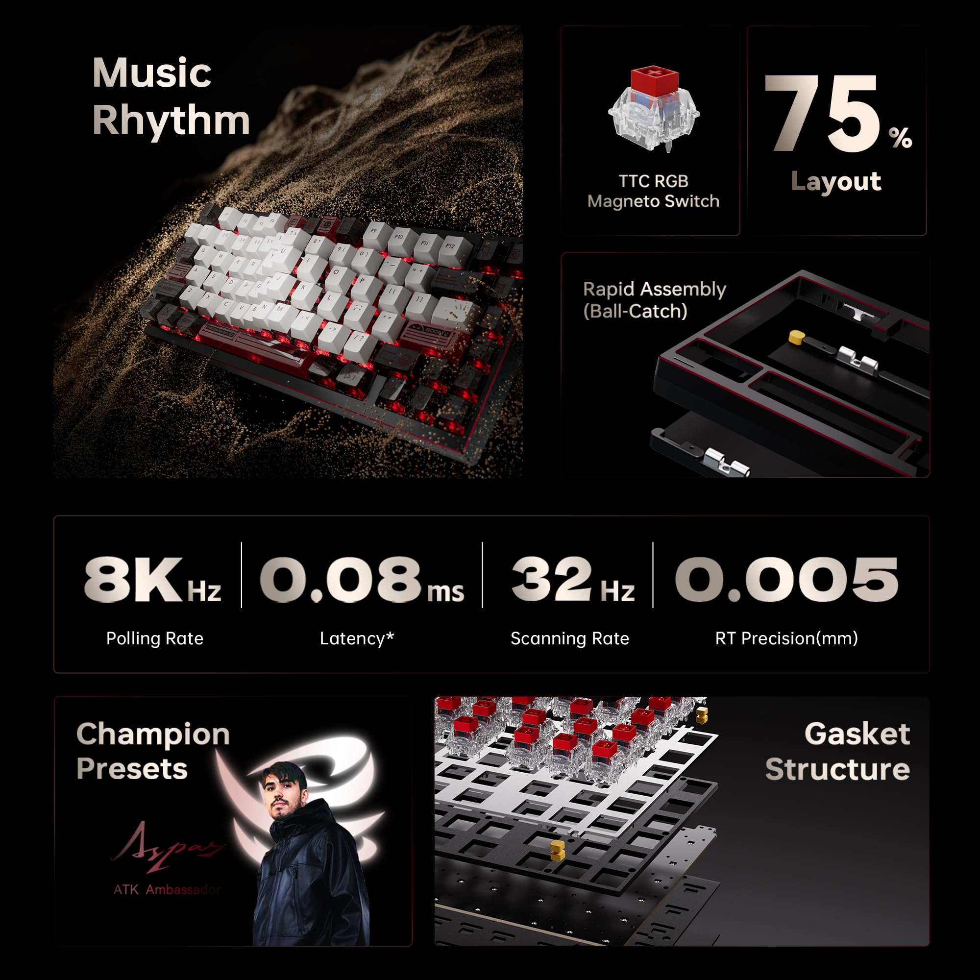 ATK Edge 75 HE Esports Magnetic Keyboard, 75% 82-Key, Gasket
