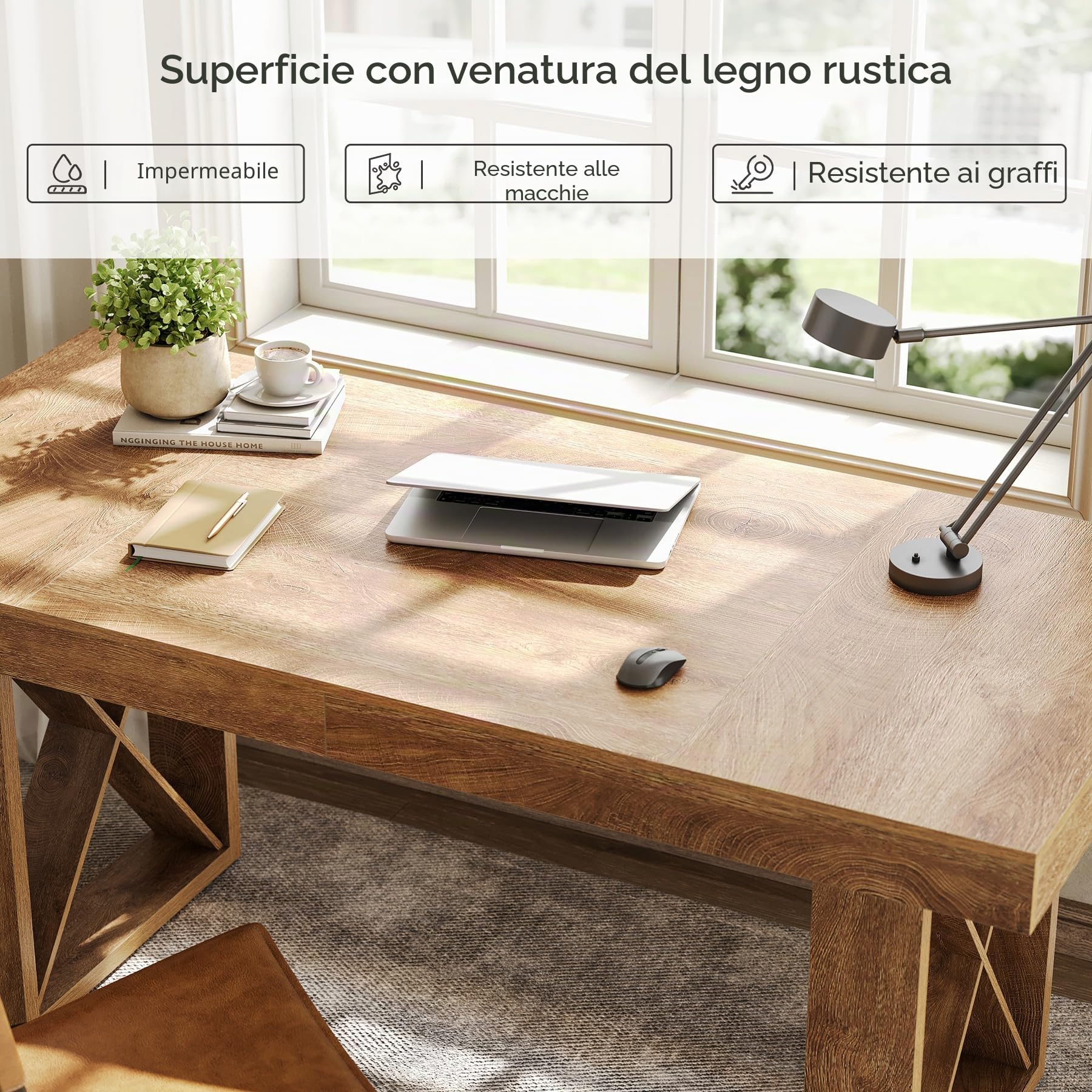 Tribesigns Scrivania per Computer, 160 cm, Scrittoio, Scrivania da Ufficio, Linee Semplici e Aspetto Massiccio, Tavolo Scrivania Executive per Studio, Gaming e Lavoro in Casa, Marrone Giallastro