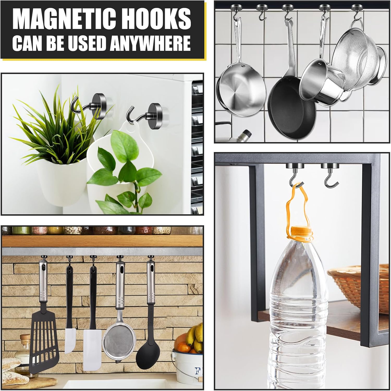 Magnetic Hooks Heavy Duty, 80 LBS Strong Magnetic Hook for Hanging, 20 Pack Black Magnet Hooks for Fridge, Large Magnet Hook for Cruise Accessories, Kitchen, Classroom, Garage, Wall, Travel