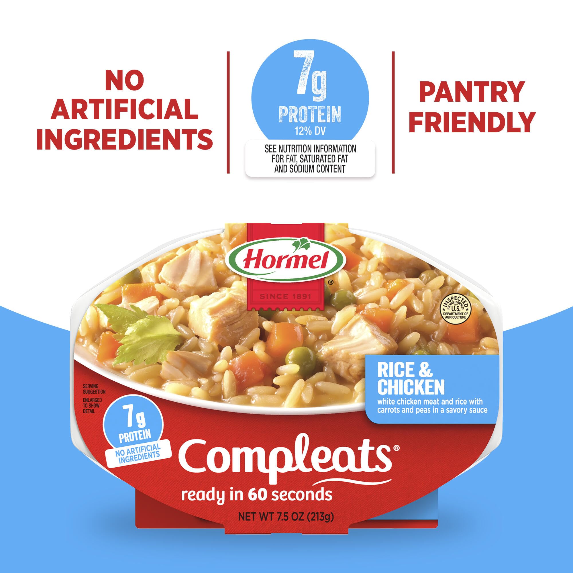 HORMEL COMPLEATS Rice & Chicken Microwave Tray, 7.5 Ounces (Pack of 7)
