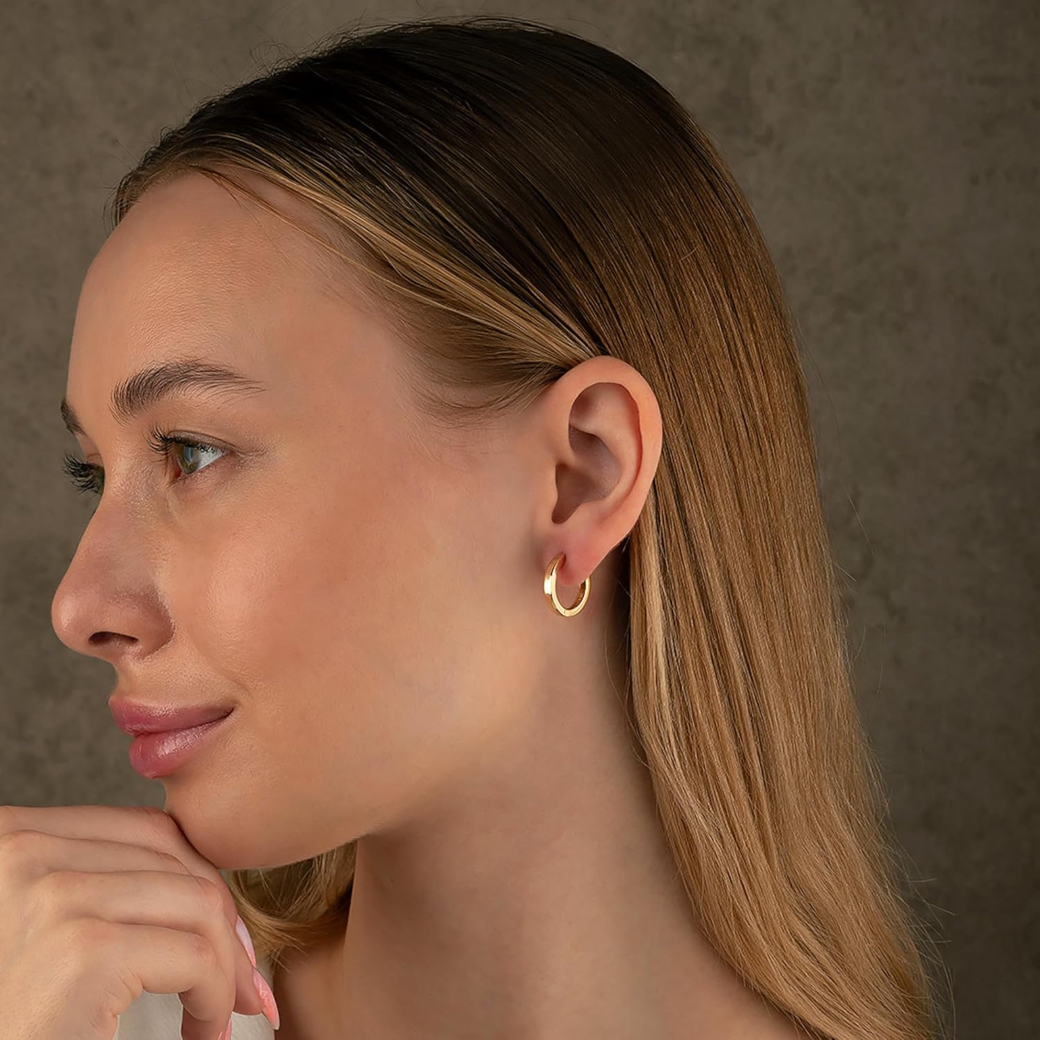 14K Solid Gold Huggie Hoops Earrings for Women, Flat Edge Simple Huggies for Everyday Wear & Stacking