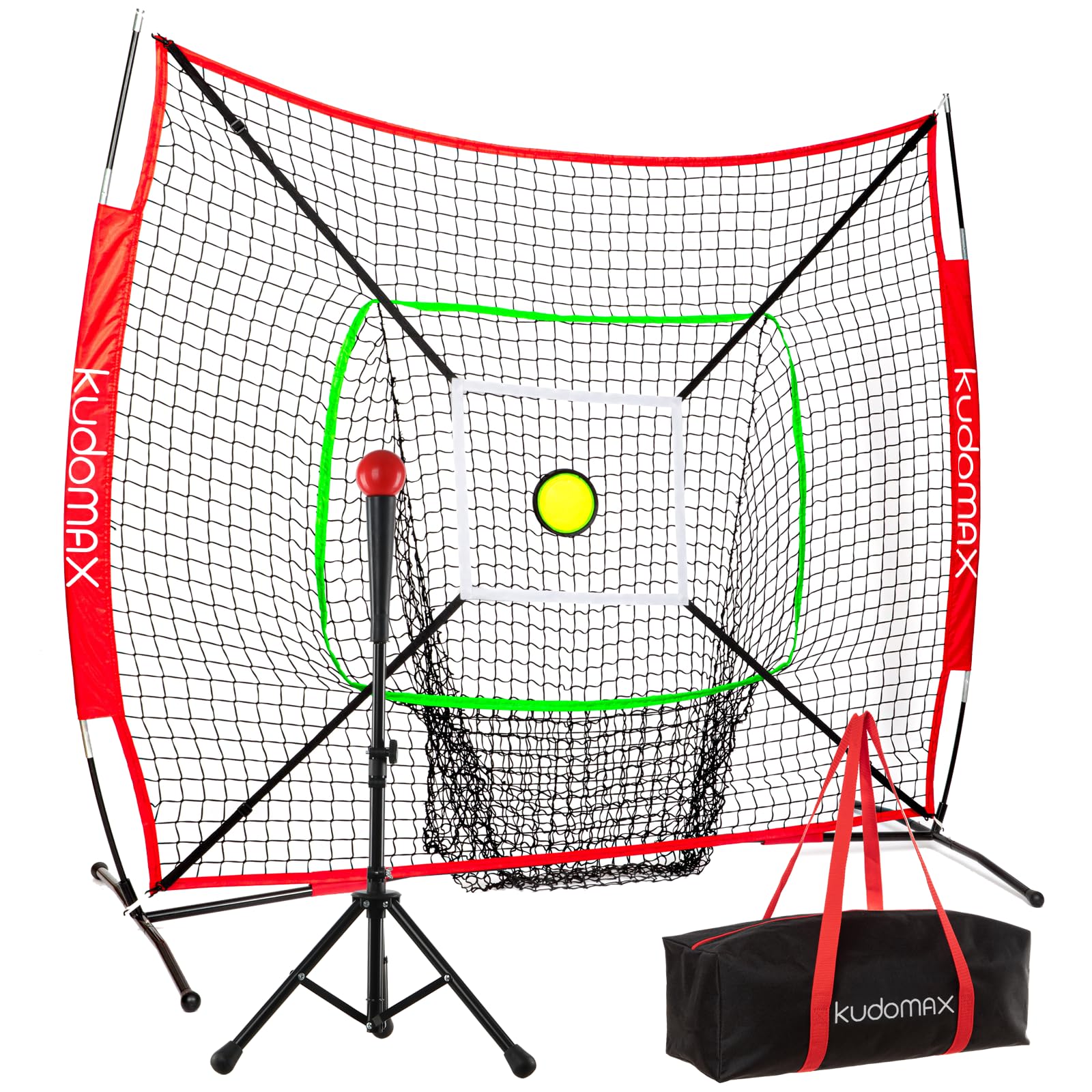 Baseball & Softball 6×6 Practice Net for Hitting & Pitching with Stable Bow Frame, Batting Tee, Weighted Ball, Circular Target and Strike Zone for Shrowing, Small Bag.Most Suitable for Kids.