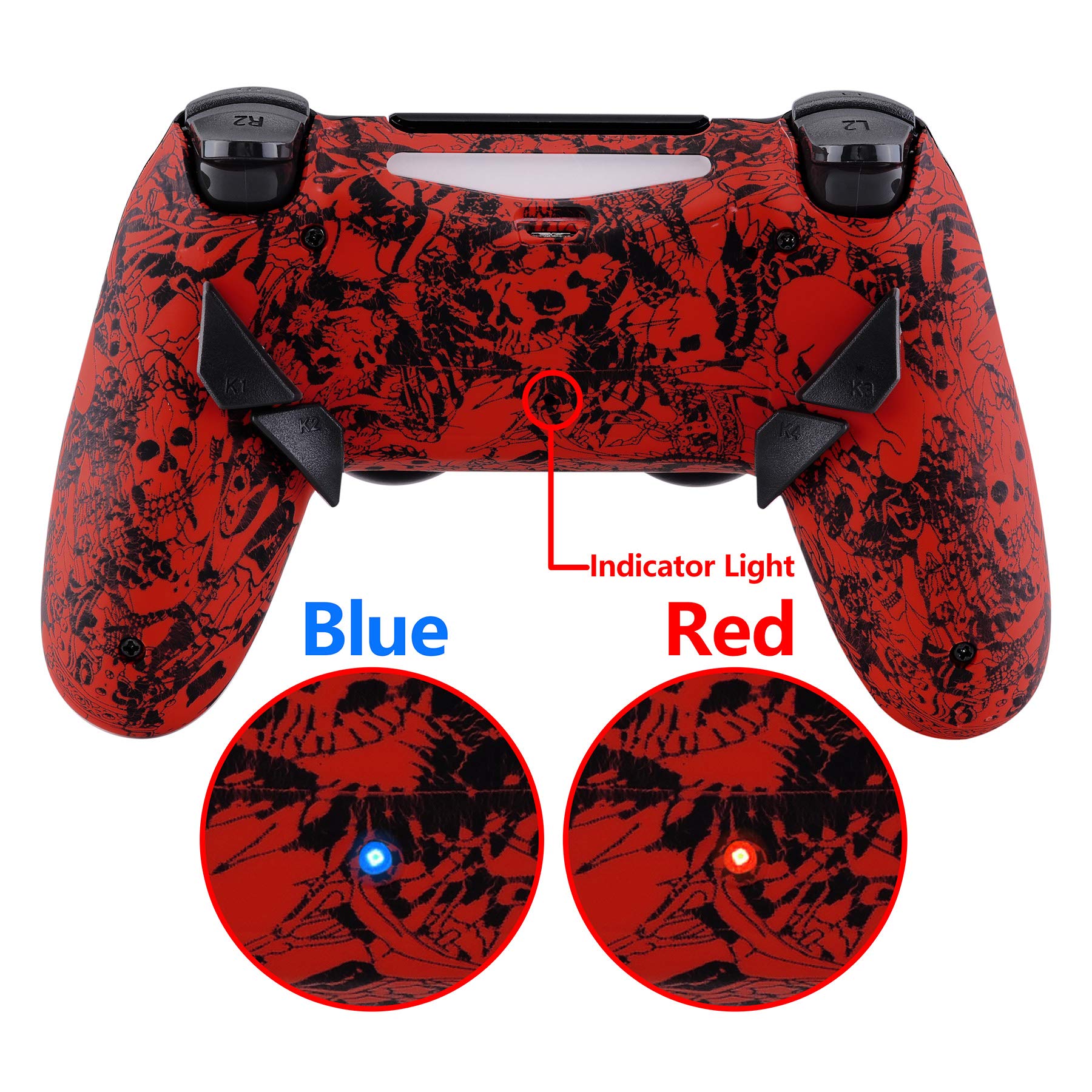 eXtremeRate Programmierbar Dawn Remap Kit für ps4 Controller JDM-040/050/055, Upgrade Rücken Gehäuse Case & Remapper Board & 4 Back Paddles/Tasten Set für ps4 Controller-Dämonen Monster