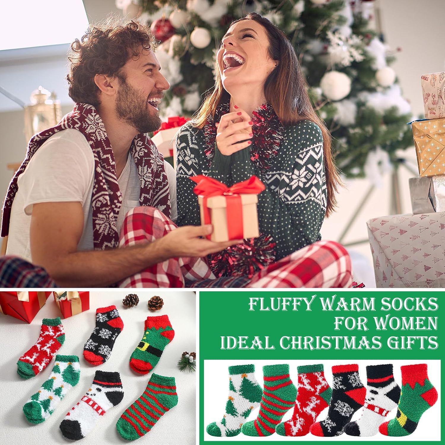 12 Pairs Christmas Fuzzy Socks for Women Fleece Cozy Fluffy Ankle Soft Slipper Socks for Xmas Holiday Cabin Winter Gifts - Image 6
