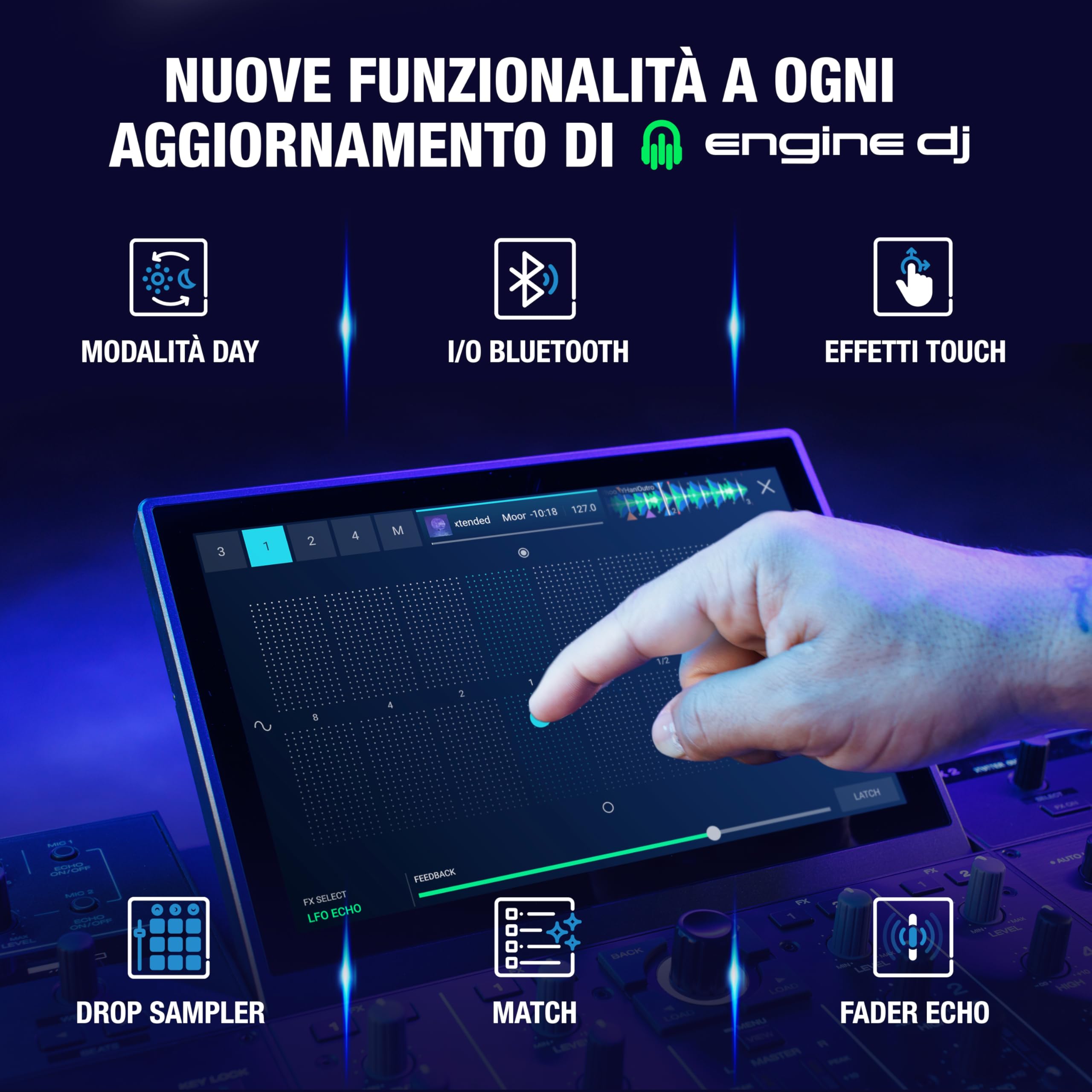 Denon DJ PRIME 4+ Controller 4-Deck Stem Separation Wi-Fi Mixer Drop Sampler 10.1" Touchscreen Luci Nero