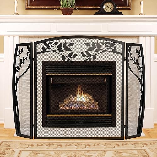 IRONWALLS Pantallas decorativas para chimenea, 45.3 pulgadas de largo x 29.5 pulgadas de alto, 3 paneles de metal plegado para puerta de chimenea,