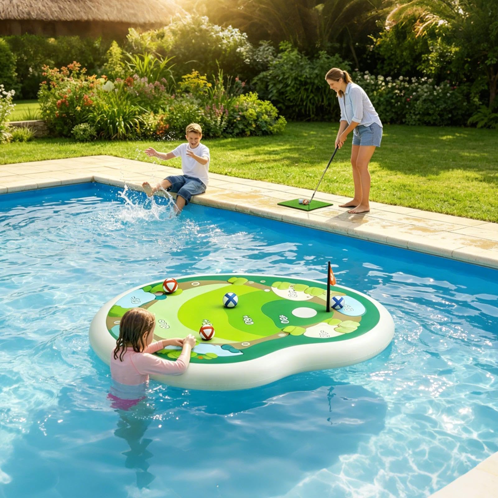 Pool Golf Floating Inflatable Game Set Sports Toy for Kids Family Summer Outdoor Pool Activity Backyard Garden Beach Party Birthday Boys Girls Teens