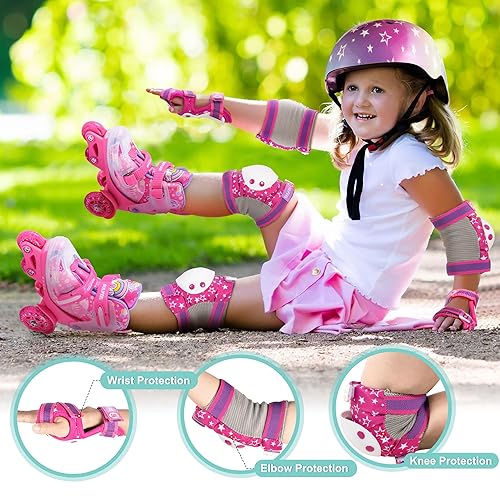 Miniatura 7 de SULIFEEL Rodilleras de unicornio arcoíris para niños, rodilleras, coderas, muñequeras con bolsa de cordón, juego de equipo de protección ajustable