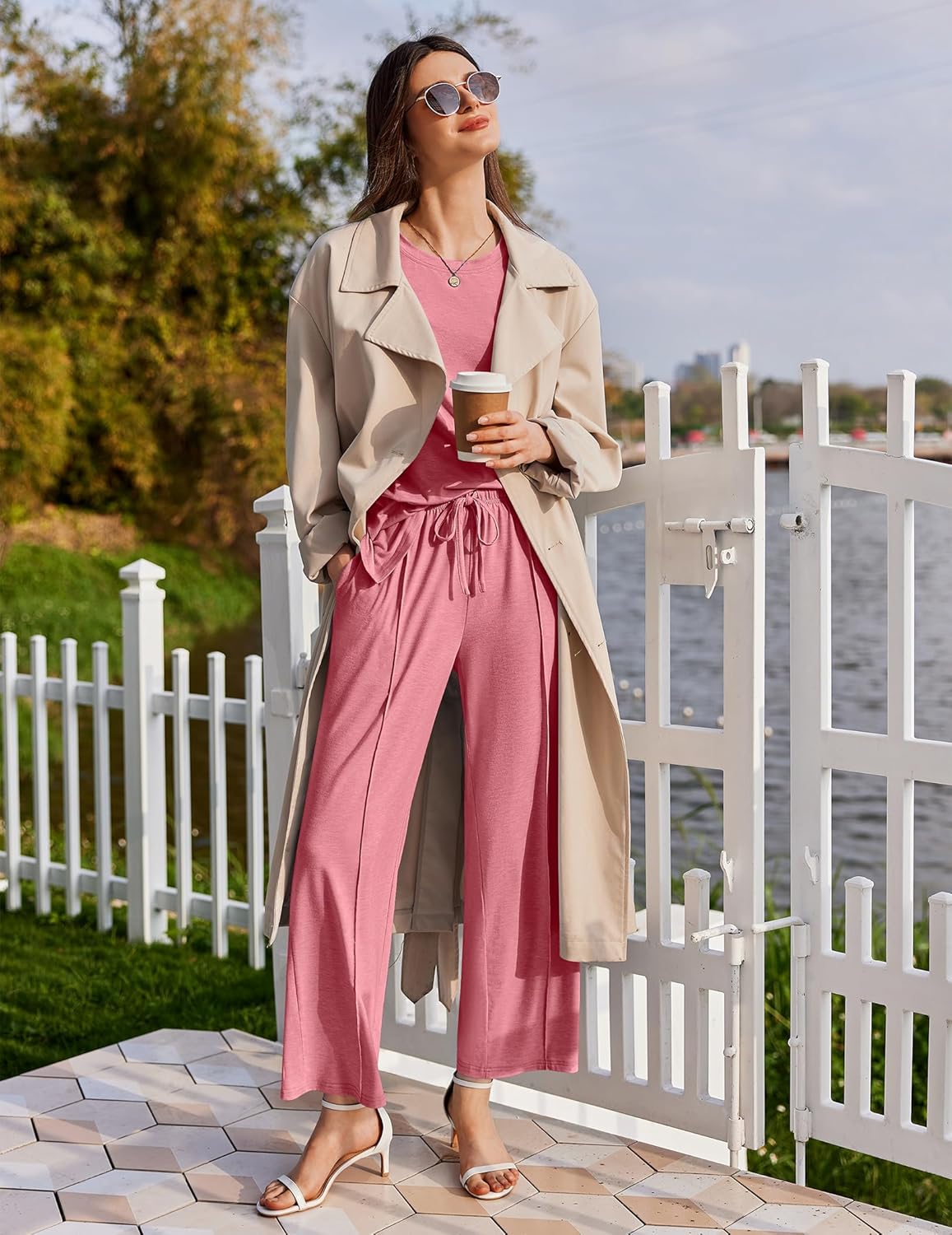 Ekouaer Lounge Sets for Women Short Sleeve Pullover Tops and Long Pants Soft Pajamas Set 2 Piece Outfits S-XXL - Image 5