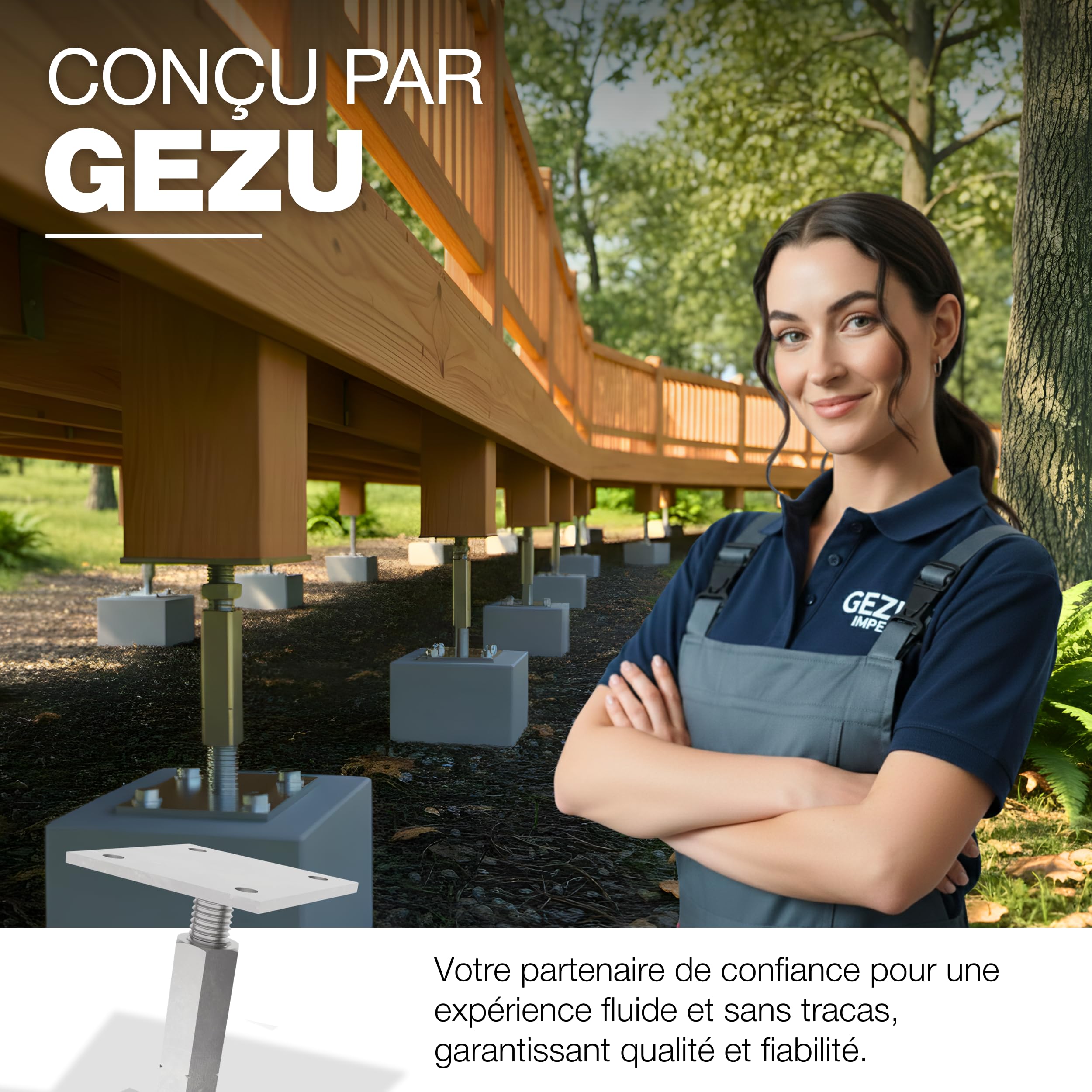 GeZu Impex Support de poteau Galvanoplastie Lot de 8 100 x 100 mm hauteur reglable platine bois pied poteaux clôture