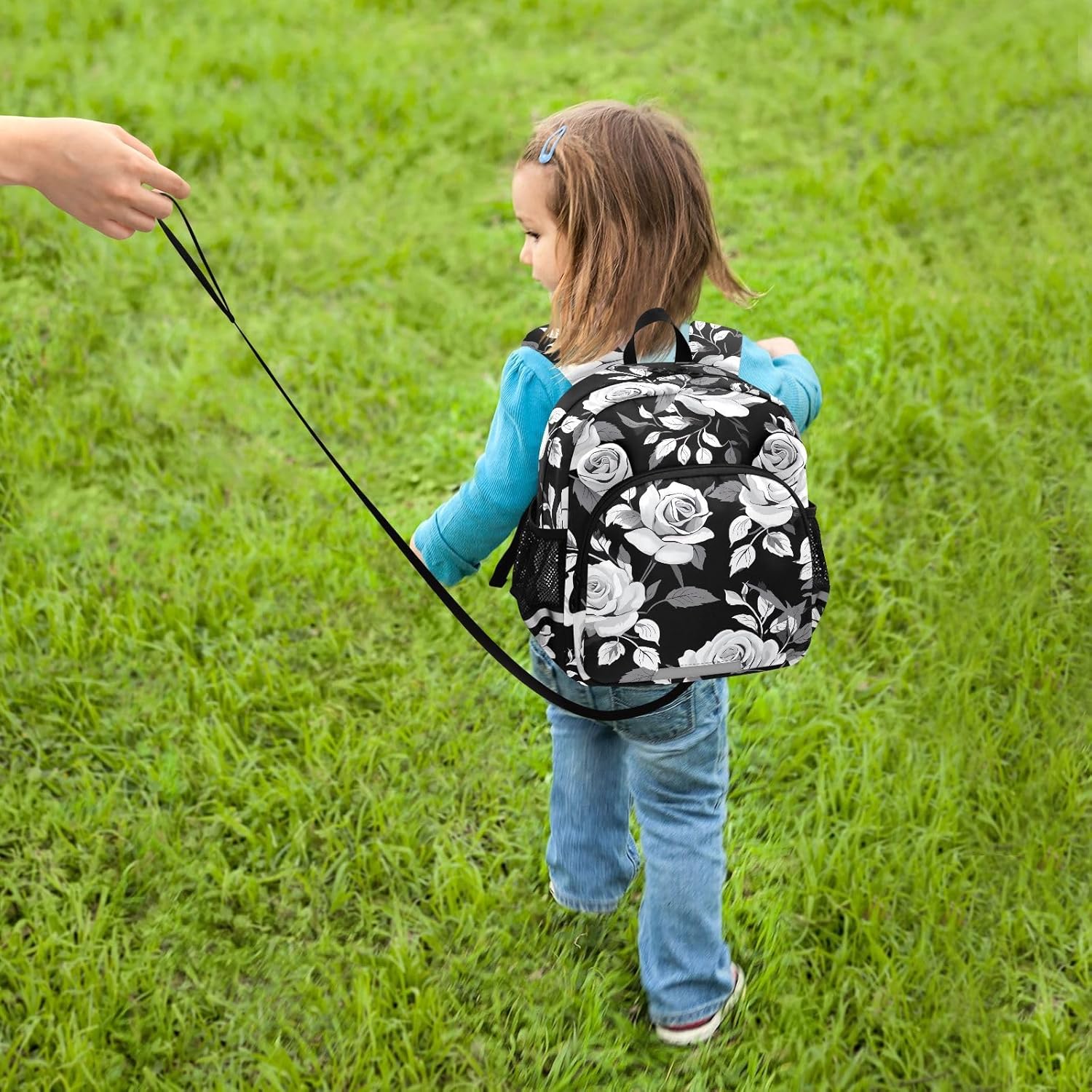 White Rose Black Toddler Harness Backpack for Boys Girls 3-6 Years Kids Backpack with Anti Lost Safety Leash Baby Travel Bag for Travel Preschool Walking