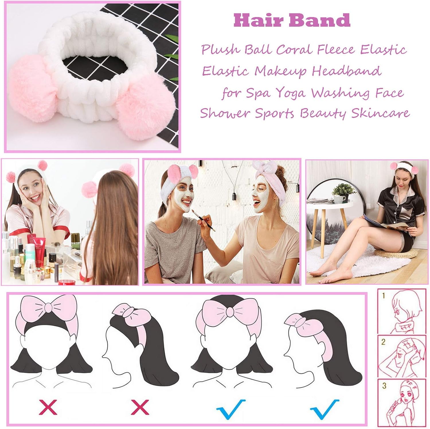 Women Waffle Robes Kimono with Makeup Headband, Ladies Nightwear Bathrobe M~XL Spa Hotel for All Seasons