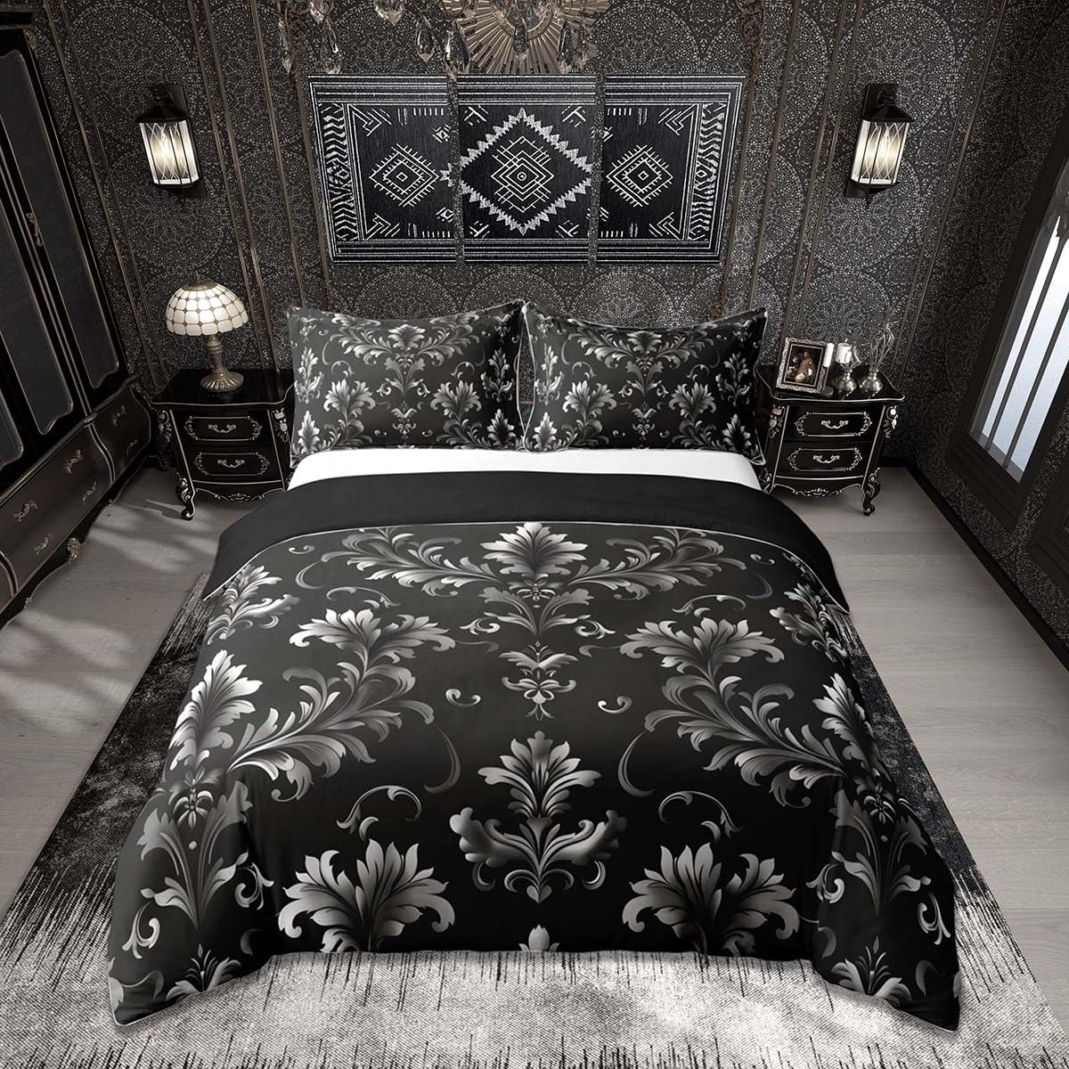 Homemissing Vintage Damask Floral Duvet Cover Set Super King Size For Kids Boys Girls Gothic Floral Bedding Set Luxury Royal Jacquard Duvet Cover with 2 Pillowcases Bohemian Exotic Bedding โ image 1