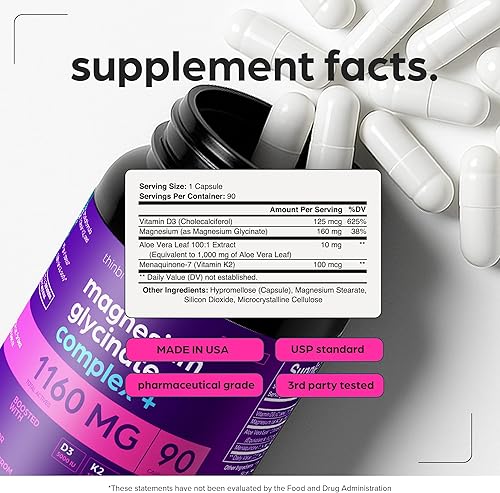 Miniatura 8 de Glicinato de magnesio 1160 mg + complejo de aloe vera, D3 y K2 90 cápsulas – Alta absorción, no laxante – Apoya, función muscular y metabolismo