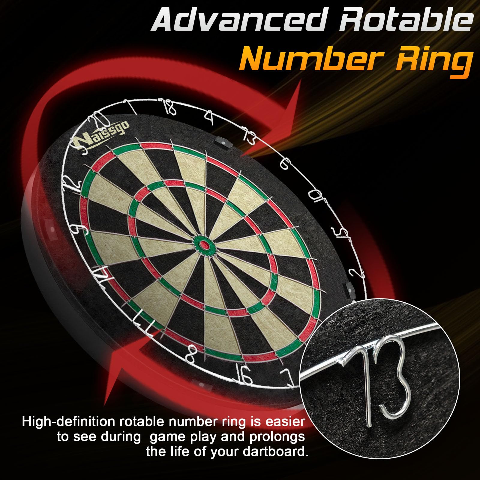 Bristle Dartscheibe, Endurance Round Wire Number Ring Sisal Darts Set inkl. 6 Sets Steeltip Darts