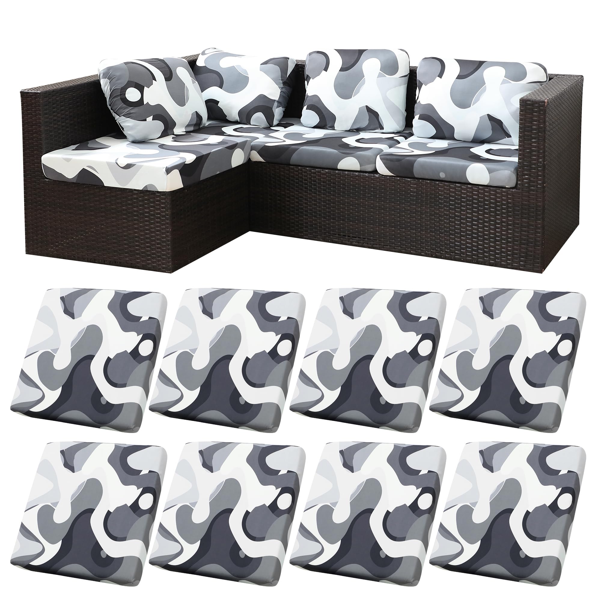 8 Pcs Outdoor Cushion Covers, Patio Sofa Cushion Covers Replacement
