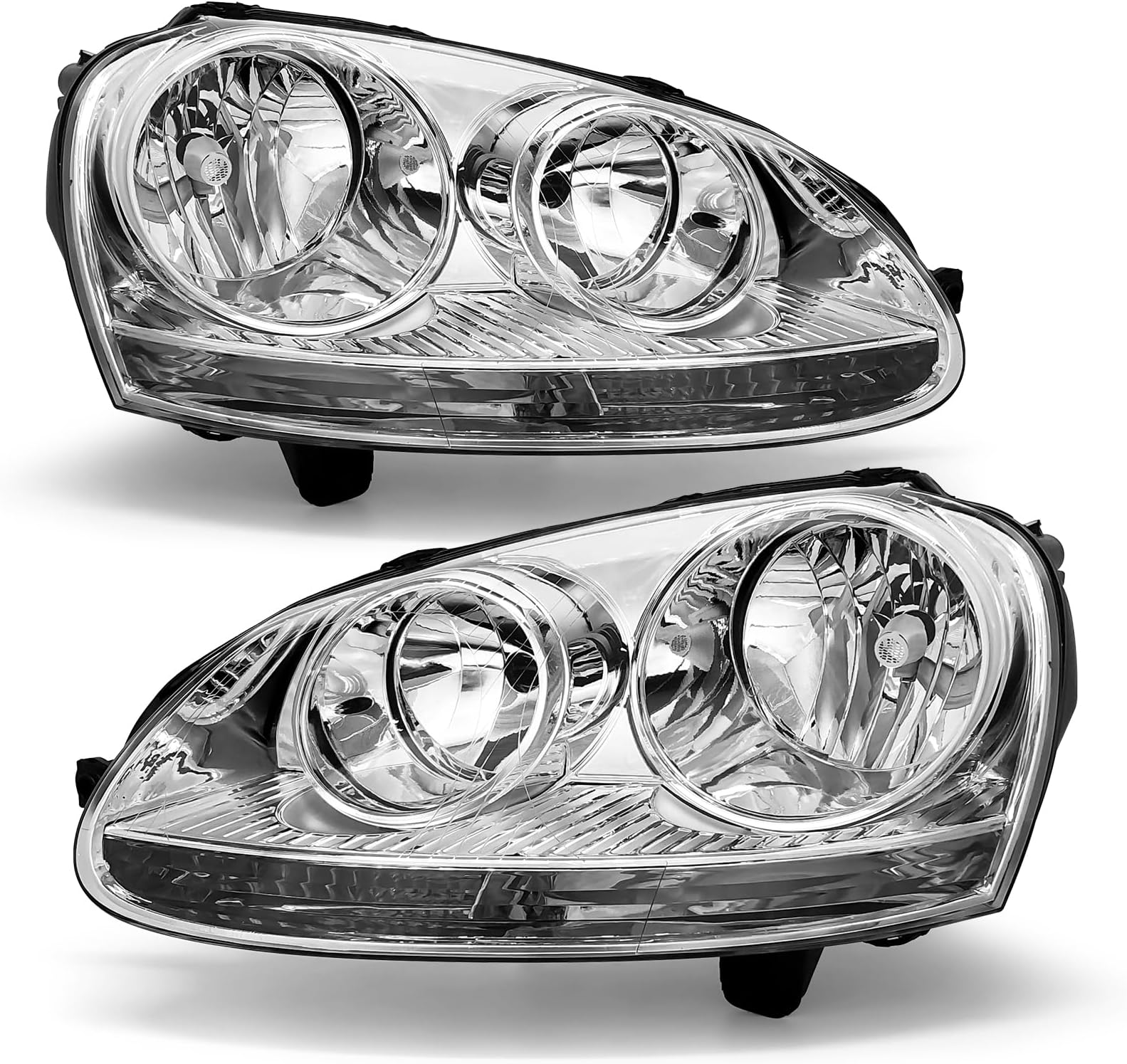 Headlights Assembly Compatible With 2005-2010 Jetta Type 5 Sedan 06-09 Golf/Rabbit Chrome Housing Clear Reflector（OEM Halogen only）