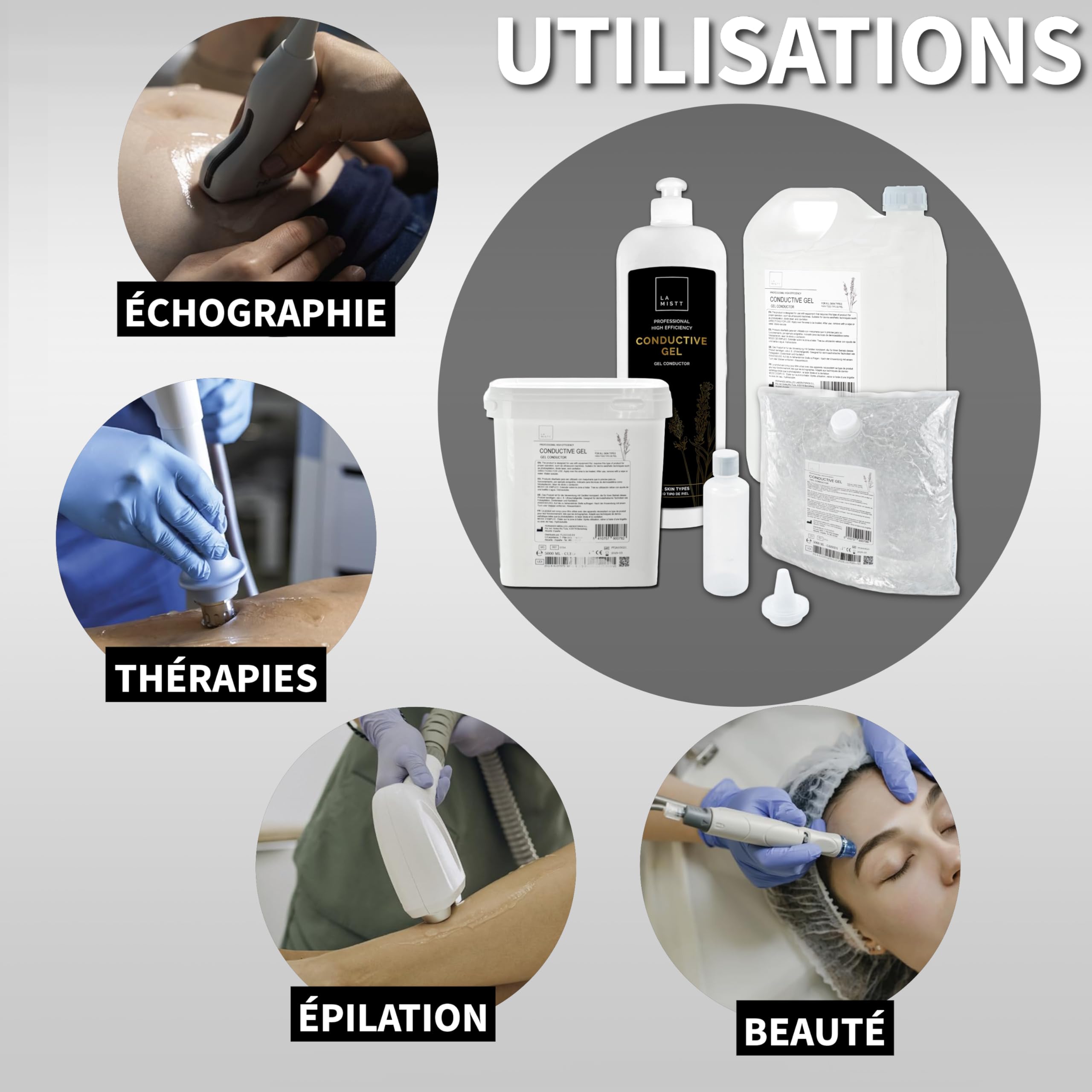 MUNTRADE LA MISTT Gel Conducteur Ultrason Cube | Gel Échographie, Radiofréquence, Cavitation, IPL et Laser | Haute Conductivité | Usage Professionnel Médical et Esthétique