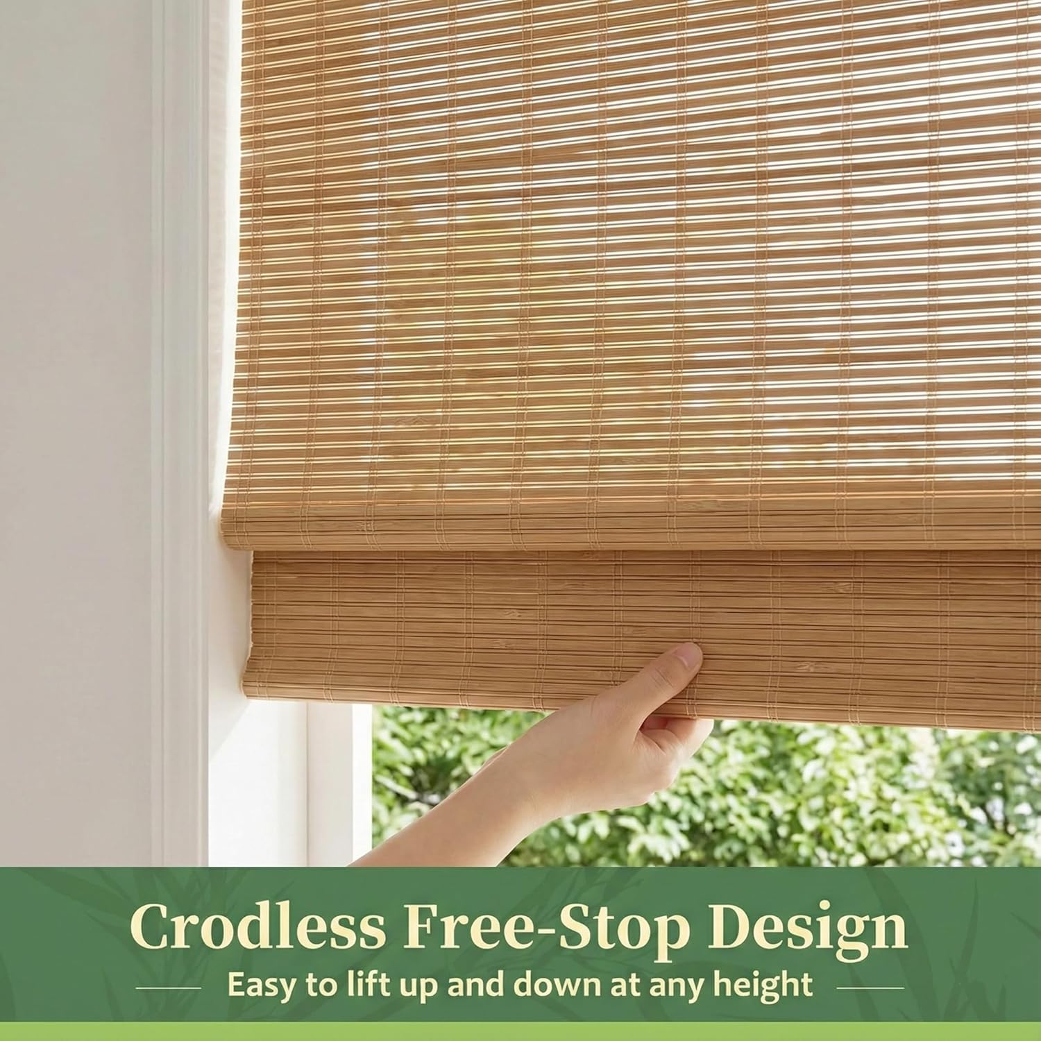 Cordless Bamboo Shades for Windows Bamboo Window Shades Blackout Light Filtering Roman Blinds for Patio Porches, Patio, Doors.Natural, 28.5" W x 46" H