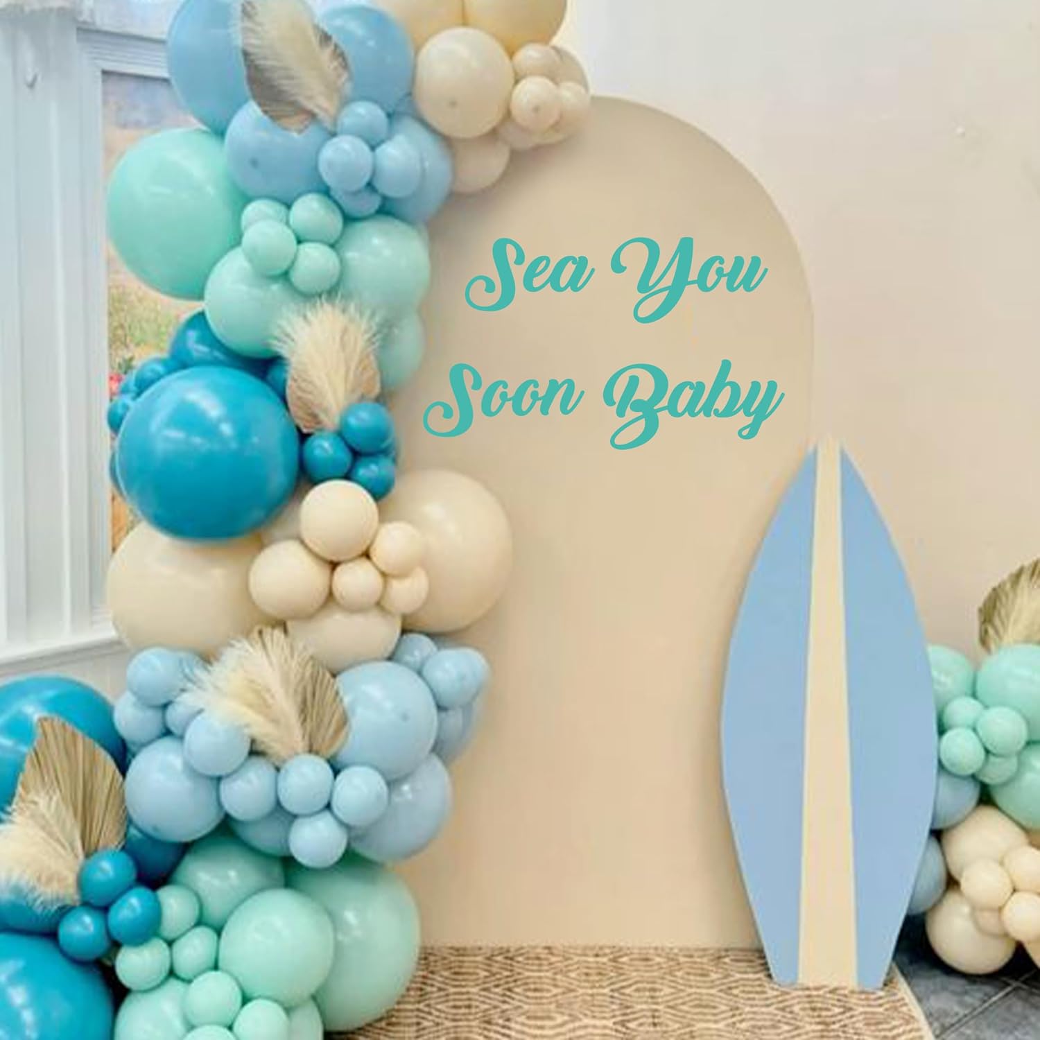 Raorormi Sea You Soon Baby Shower Wall Decal - Nautical Ocean Wave Theme Baby Shower Party Decoration Sticker, Under The Sea Underwater Animal Pregnancy Announcement Party Decor