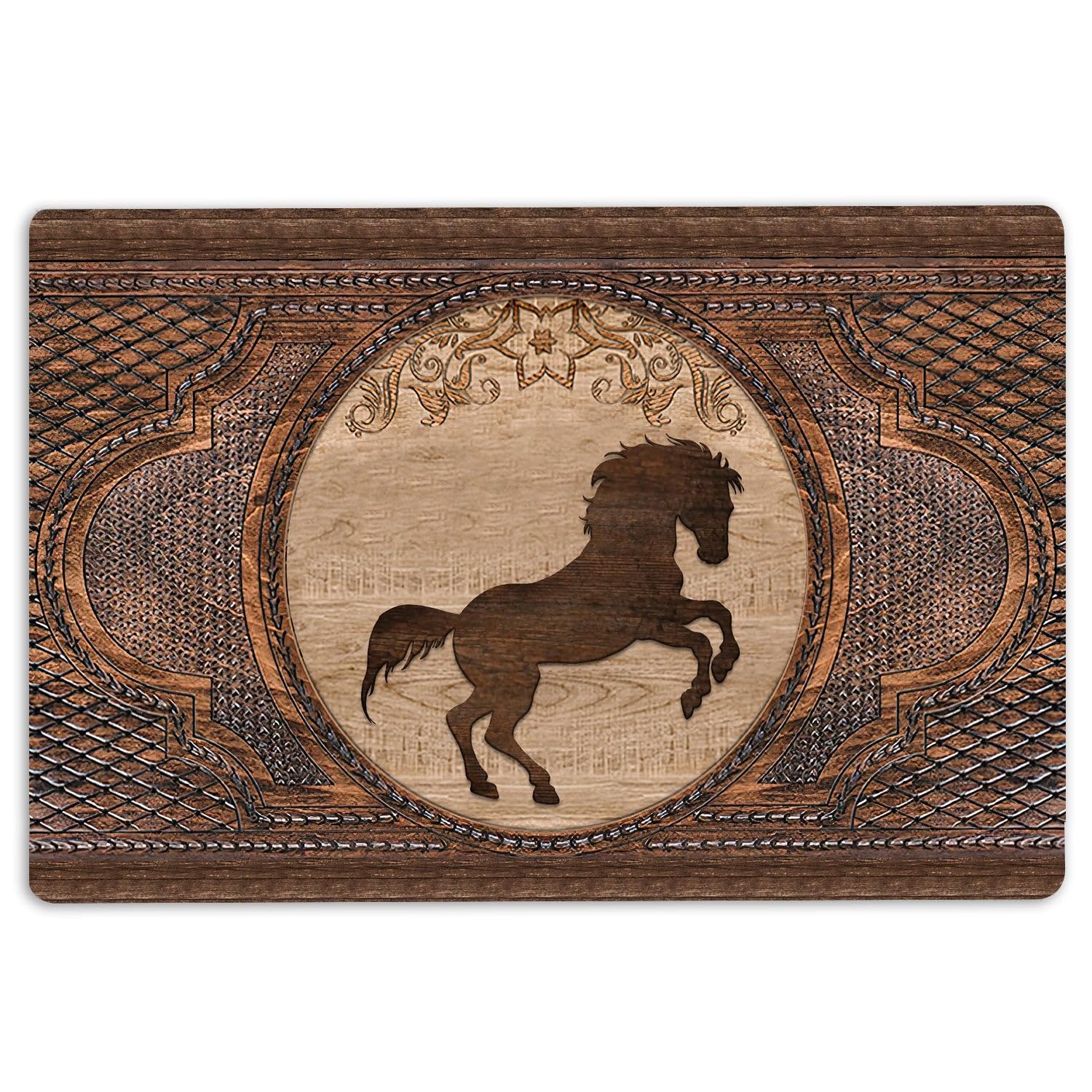 MIAOMANSENSTORE Felpudo Entrada casa Felpudo de Caballo, Escultura de Caballo, patrón de Madera, Felpudo de Bienvenida para Amantes de los Caballos Decoracion Hogar