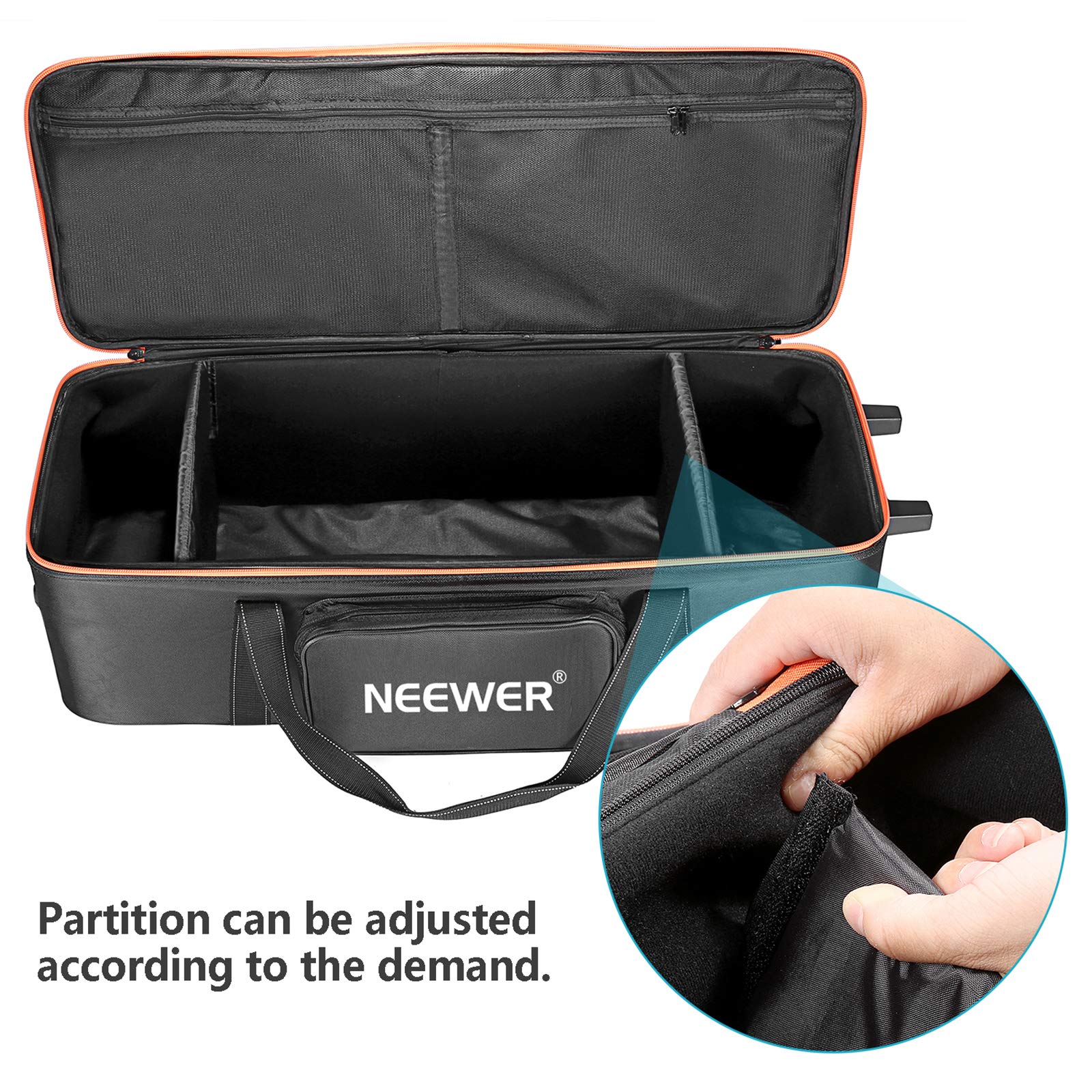 Neewer Valigia Borsa a Ruote Durevole per Attrezzature 96x39x29cm da Studio Fotografico, Imbottita con Ruote e Maniglia Ritrattabile, Treppiedi Luce Stroboscopica Ombrello Accessori
