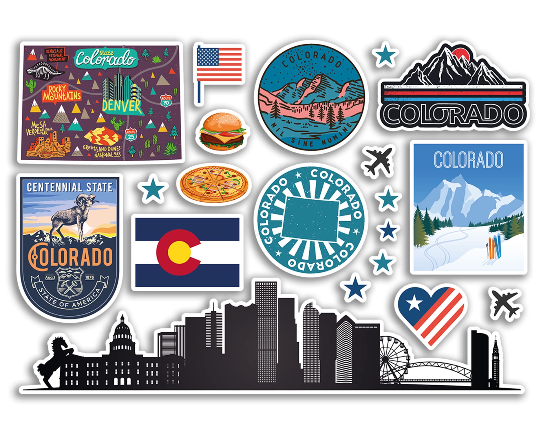 Dv Design Multi A5 Sticker Sheet Colorado Landmarks Vinyl Stickers - America States Usa American Airport Stamps Skyline Flag Map Travel Holiday Scrapbooking City Luggage #79194
